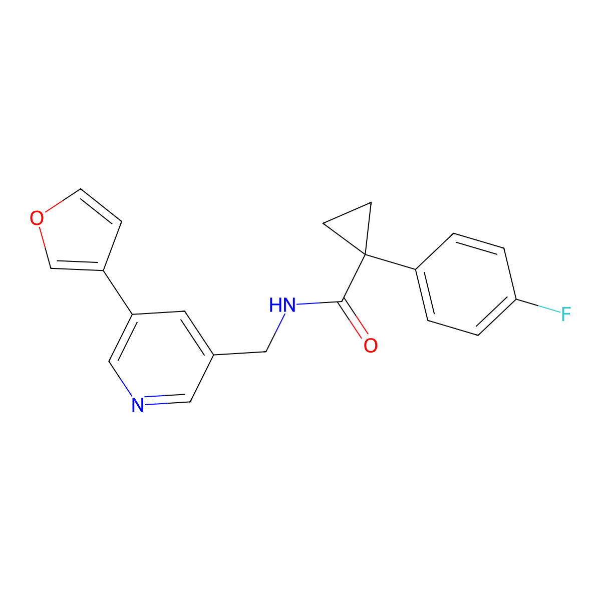 1-(4-fluorophenyl)-N-((5-(furan-3-yl)pyridin-3-yl)methyl)cyclopropanecarboxamide molecular structure, CAS 2034235-93-1