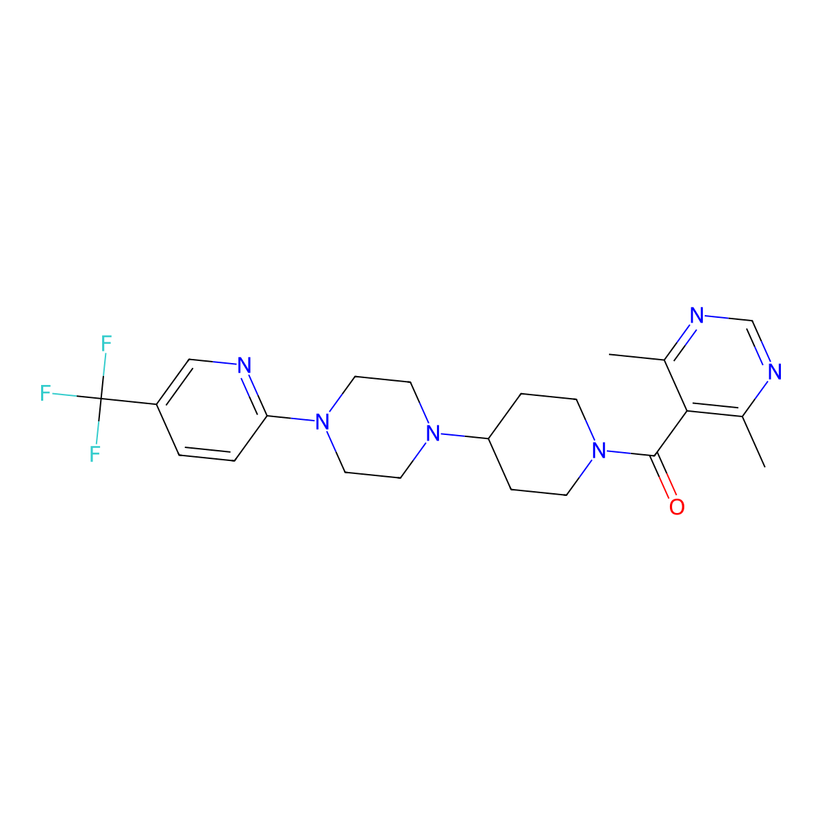 (4,6-Dimethylpyrimidin-5-yl)(4-(4-(5-(trifluoromethyl)pyridin-2-yl)piperazin-1-yl)piperidin-1-yl)methanone molecular structure, CAS 2034235-96-4
