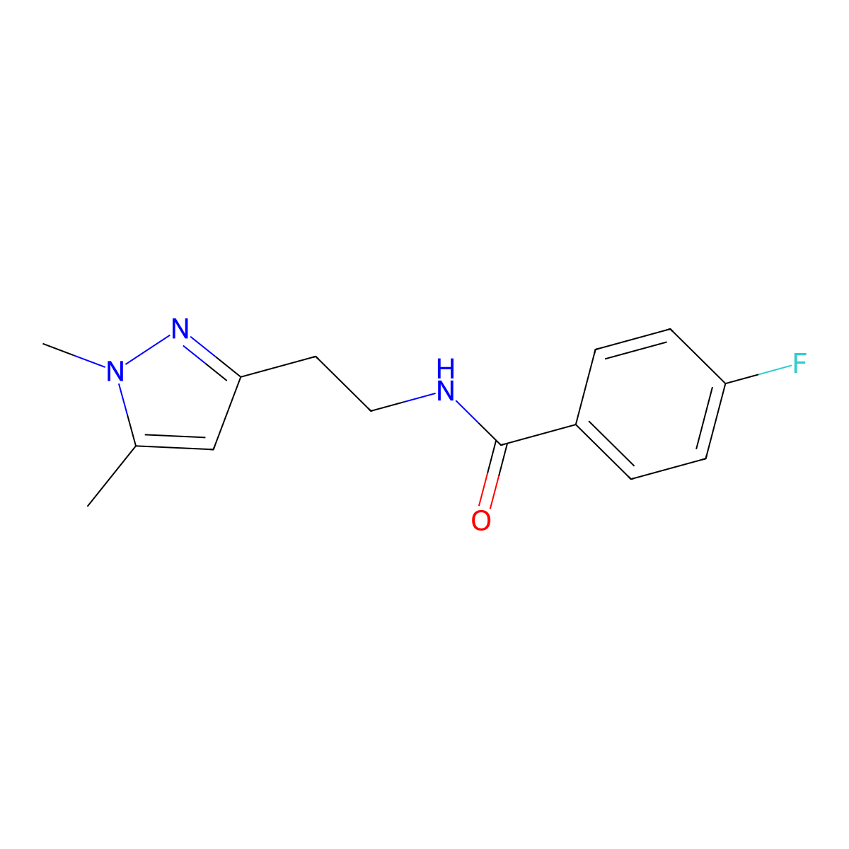 N-(2-(1,5-dimethyl-1H-pyrazol-3-yl)ethyl)-4-fluorobenzamide molecular structure, CAS 2034235-99-7