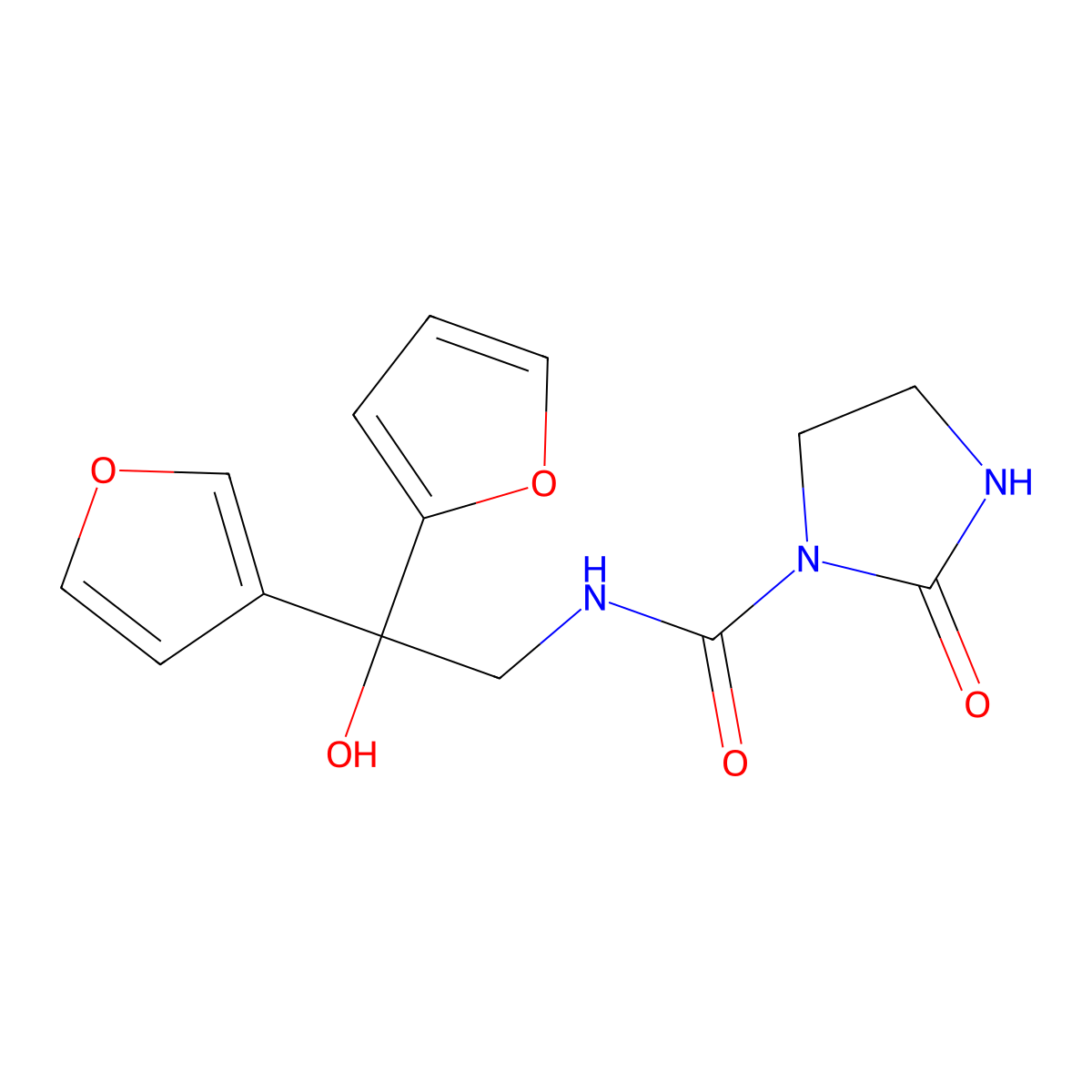 N-[2-(furan-2-yl)-2-(furan-3-yl)-2-hydroxyethyl]-2-oxoimidazolidine-1-carboxamide molecular structure, CAS 2034236-02-5