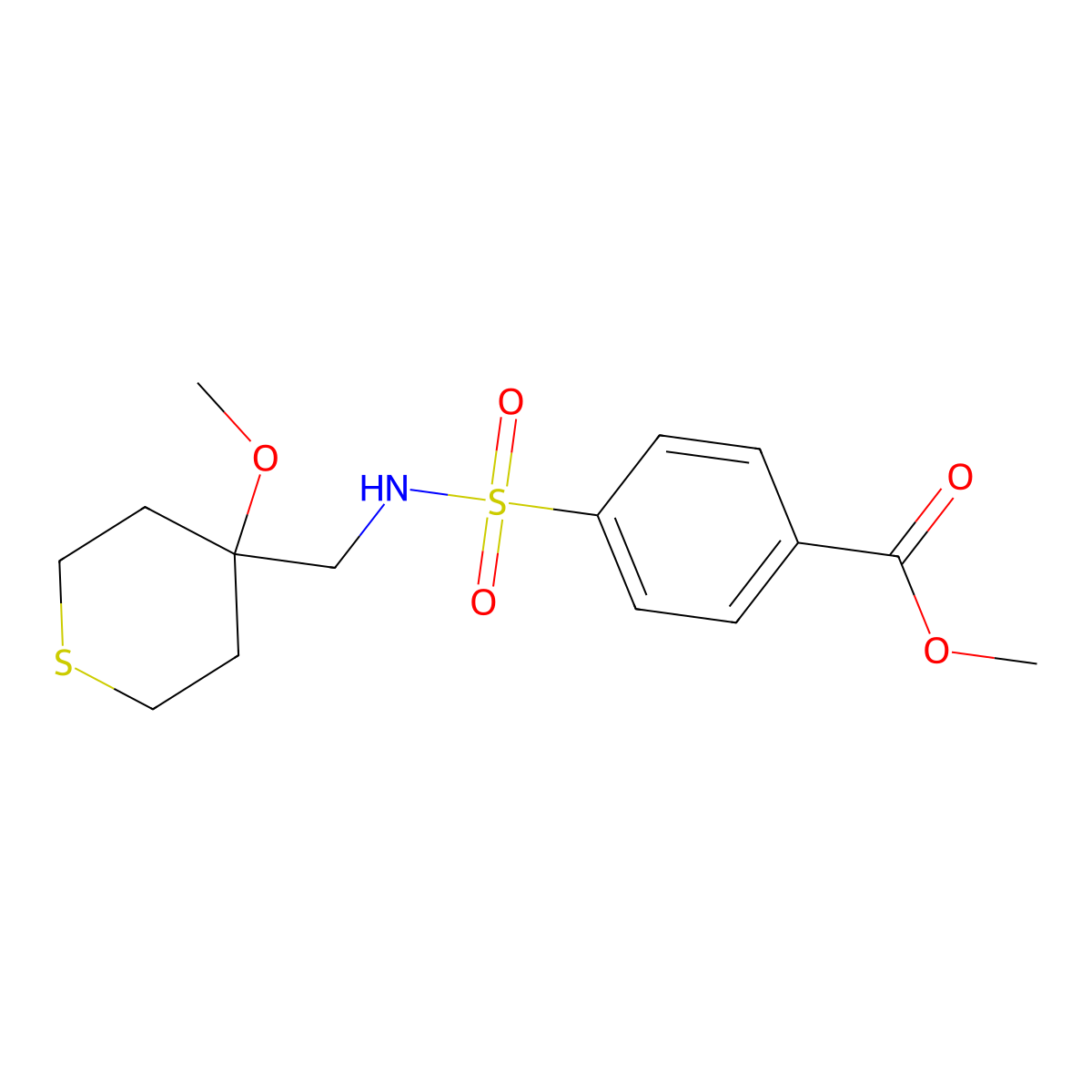 methyl 4-(N-((4-methoxytetrahydro-2H-thiopyran-4-yl)methyl)sulfamoyl)benzoate molecular structure, CAS 2034236-05-8