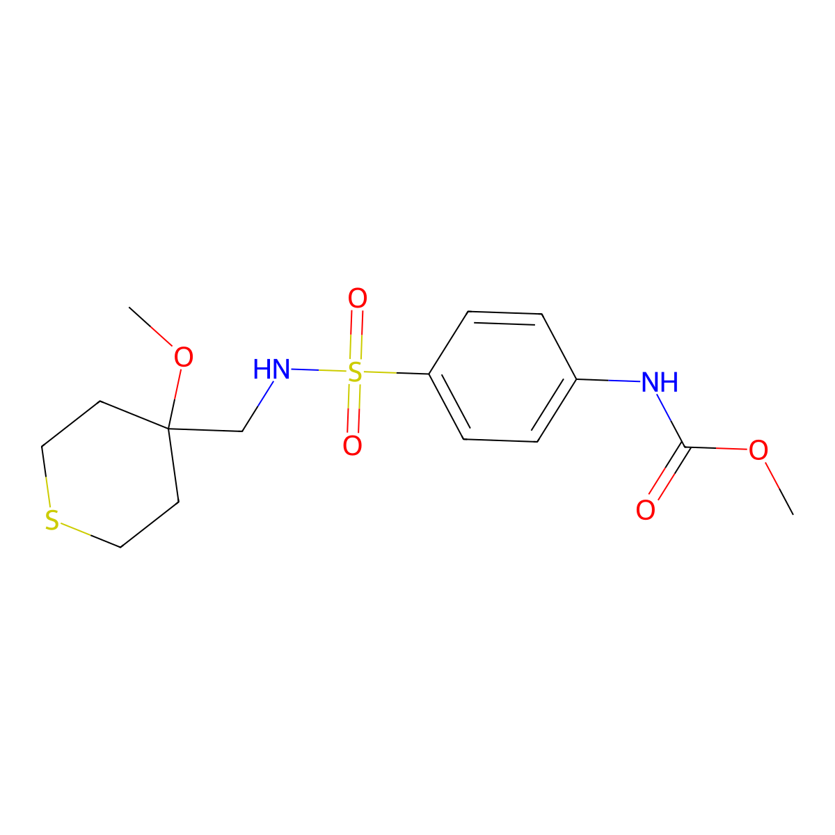methyl (4-(N-((4-methoxytetrahydro-2H-thiopyran-4-yl)methyl)sulfamoyl)phenyl)carbamate molecular structure, CAS 2034236-12-7