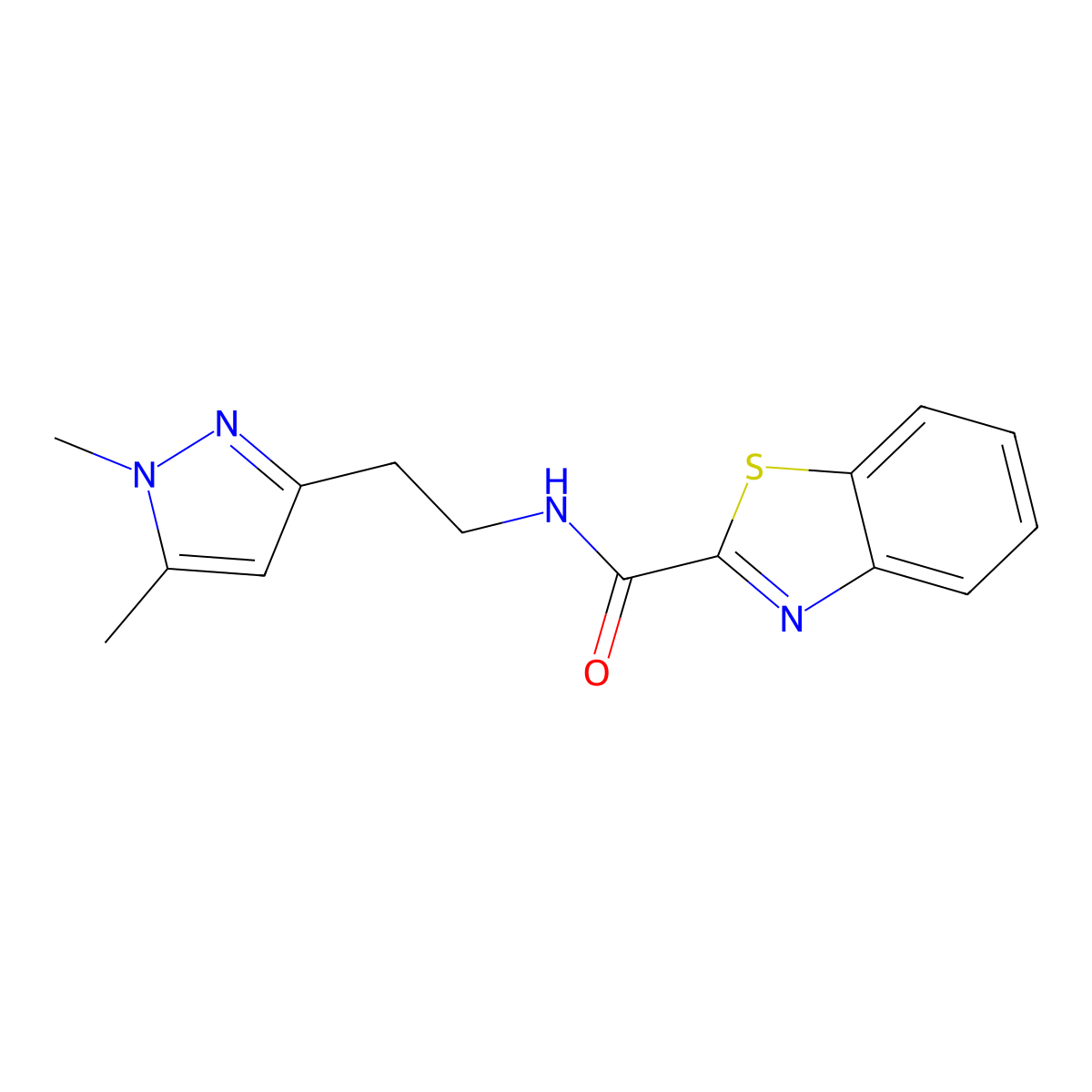 N-(2-(1,5-dimethyl-1H-pyrazol-3-yl)ethyl)benzo[d]thiazole-2-carboxamide molecular structure, CAS 2034236-15-0