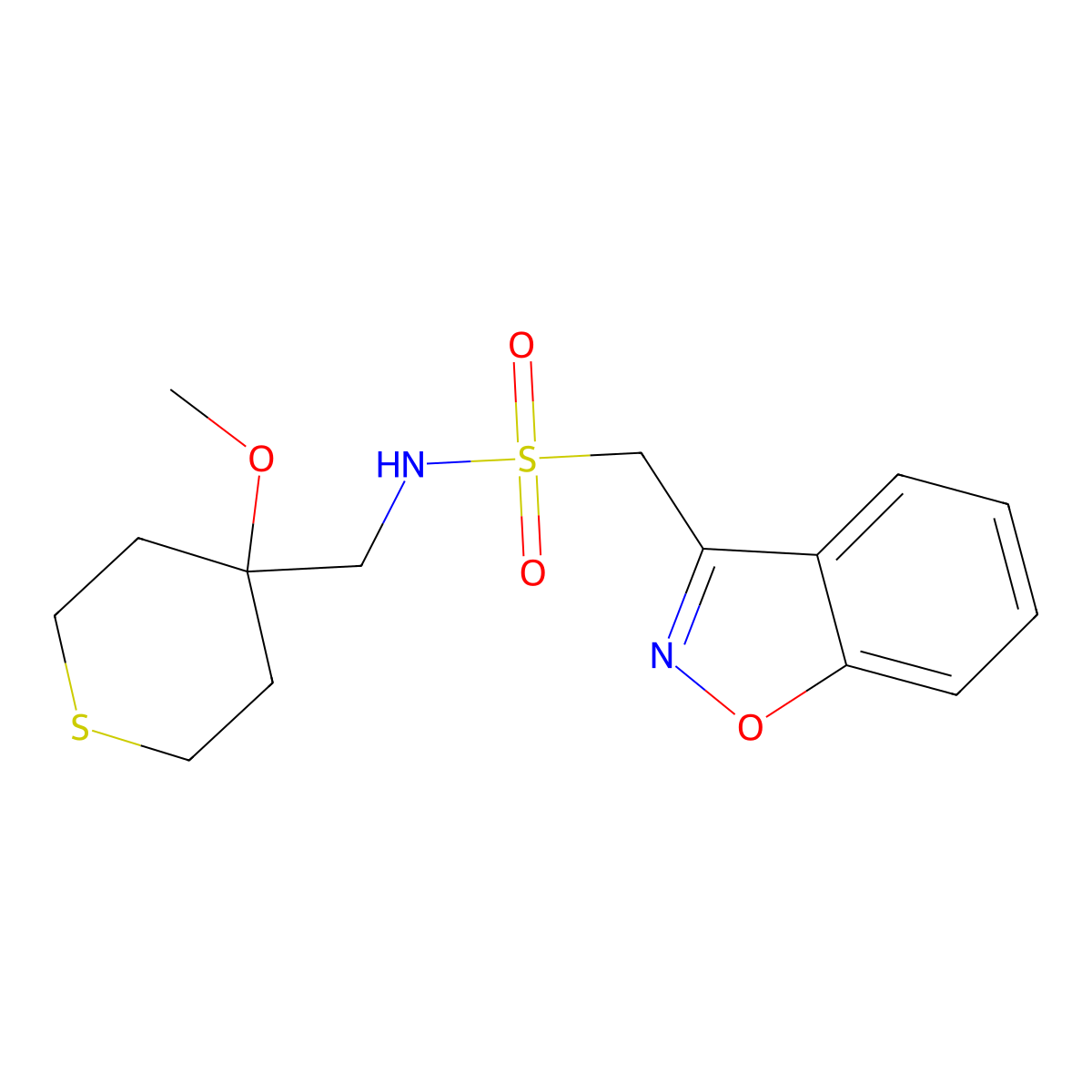 1-(benzo[d]isoxazol-3-yl)-N-((4-methoxytetrahydro-2H-thiopyran-4-yl)methyl)methanesulfonamide molecular structure, CAS 2034236-18-3