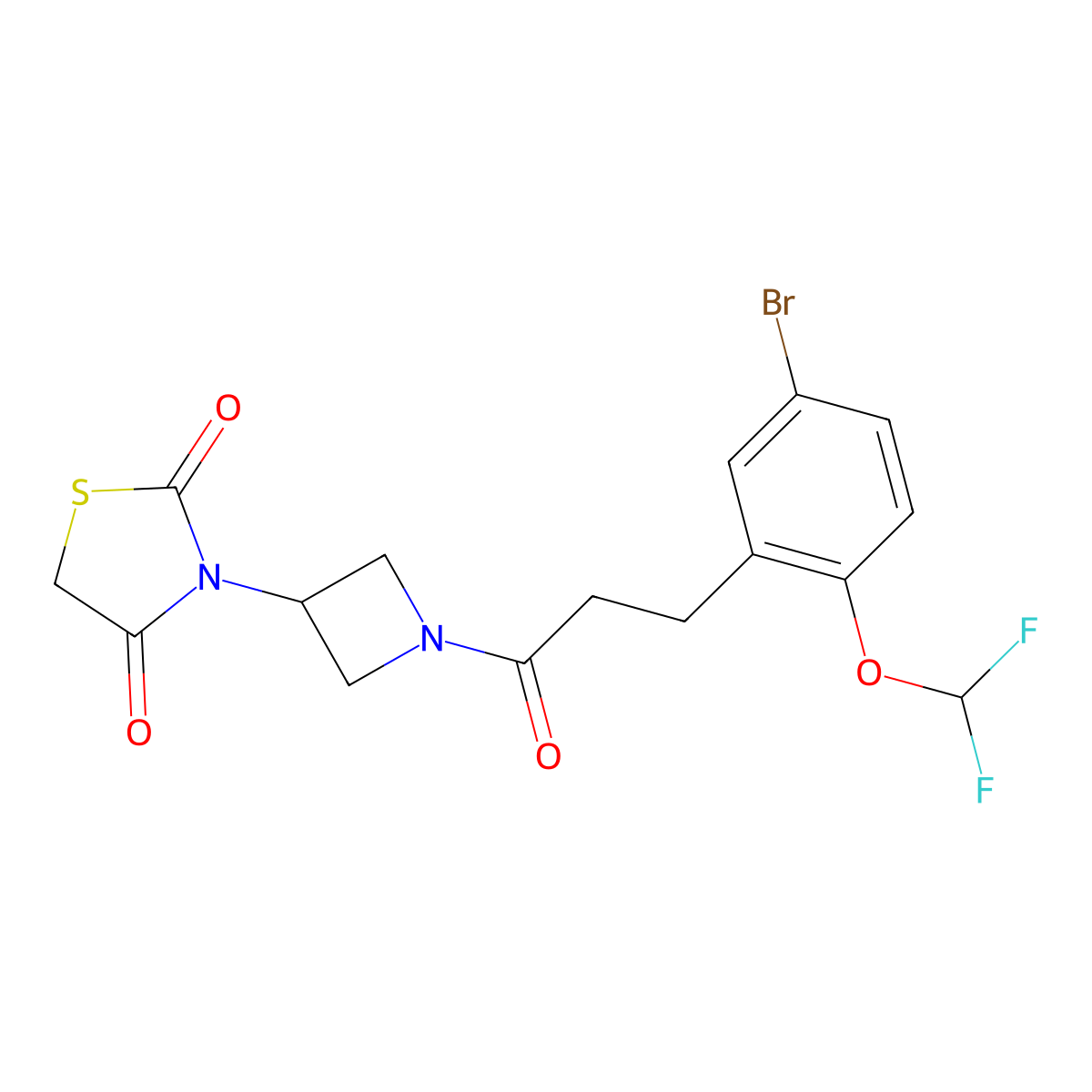 3-(1-(3-(5-Bromo-2-(difluoromethoxy)phenyl)propanoyl)azetidin-3-yl)thiazolidine-2,4-dione molecular structure, CAS 2034236-21-8
