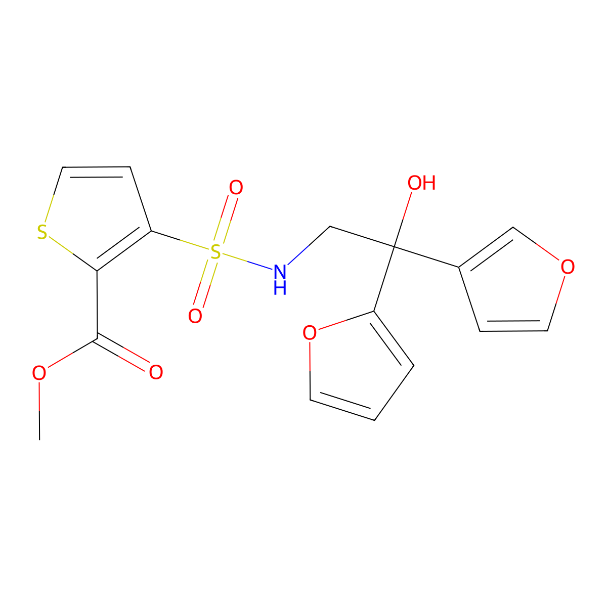 methyl 3-(N-(2-(furan-2-yl)-2-(furan-3-yl)-2-hydroxyethyl)sulfamoyl)thiophene-2-carboxylate molecular structure, CAS 2034236-25-2