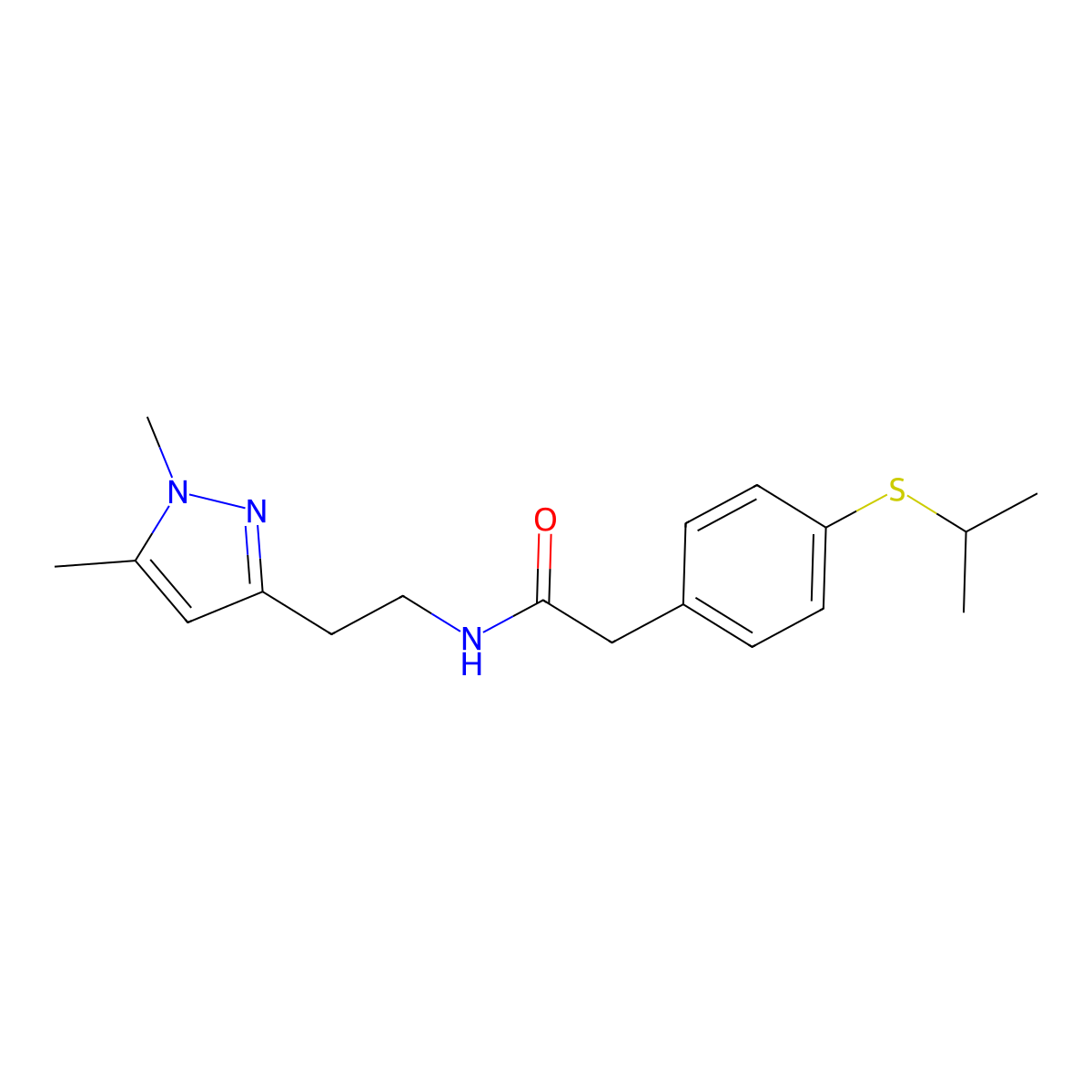 N-(2-(1,5-dimethyl-1H-pyrazol-3-yl)ethyl)-2-(4-(isopropylthio)phenyl)acetamide molecular structure, CAS 2034236-28-5