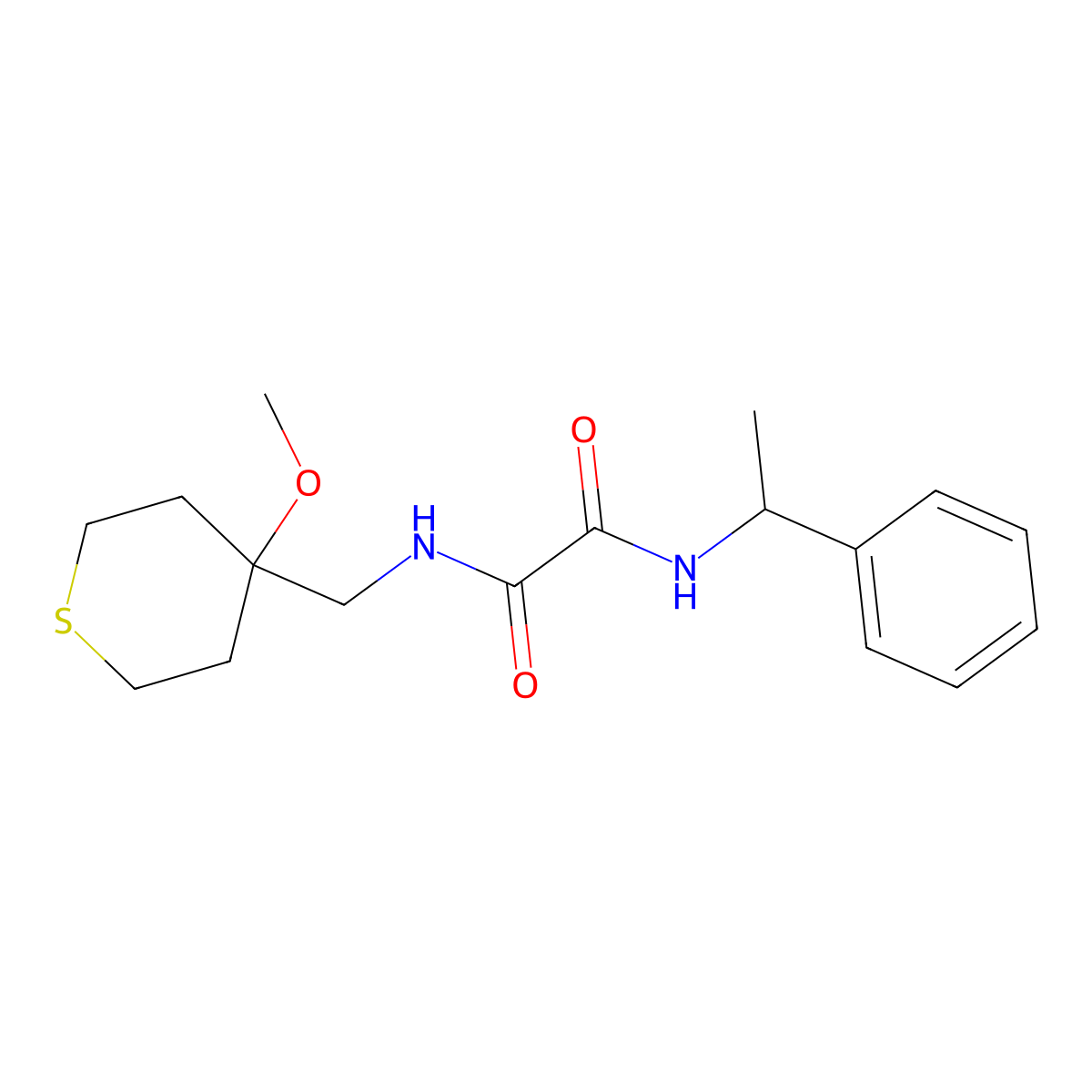 N1-((4-methoxytetrahydro-2H-thiopyran-4-yl)methyl)-N2-(1-phenylethyl)oxalamide molecular structure, CAS 2034236-30-9