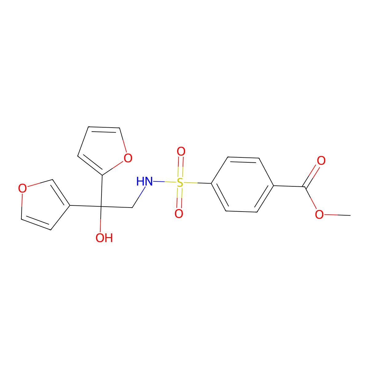 methyl 4-(N-(2-(furan-2-yl)-2-(furan-3-yl)-2-hydroxyethyl)sulfamoyl)benzoate molecular structure, CAS 2034236-31-0