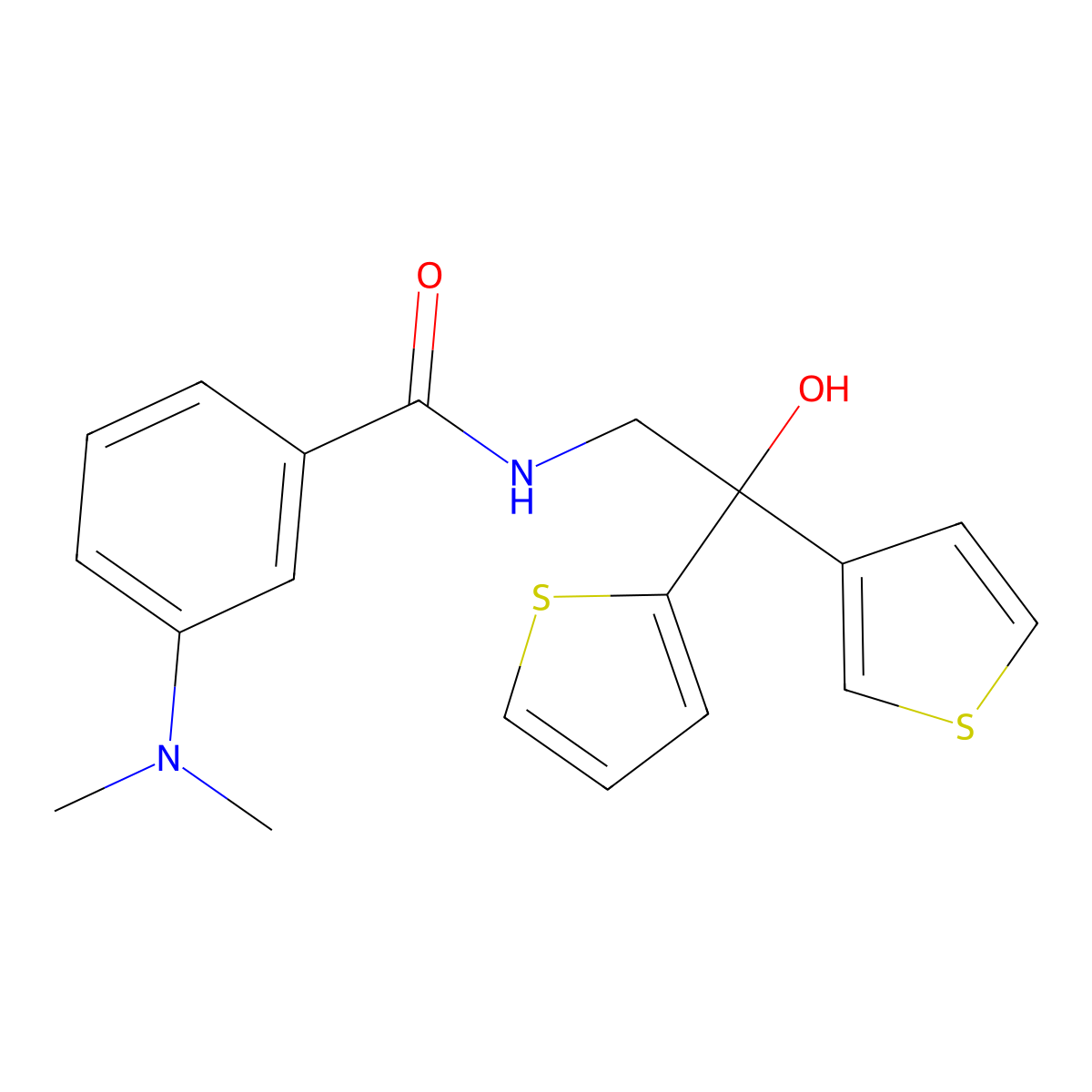 3-(dimethylamino)-N-[2-hydroxy-2-(thiophen-2-yl)-2-(thiophen-3-yl)ethyl]benzamide molecular structure, CAS 2034236-37-6