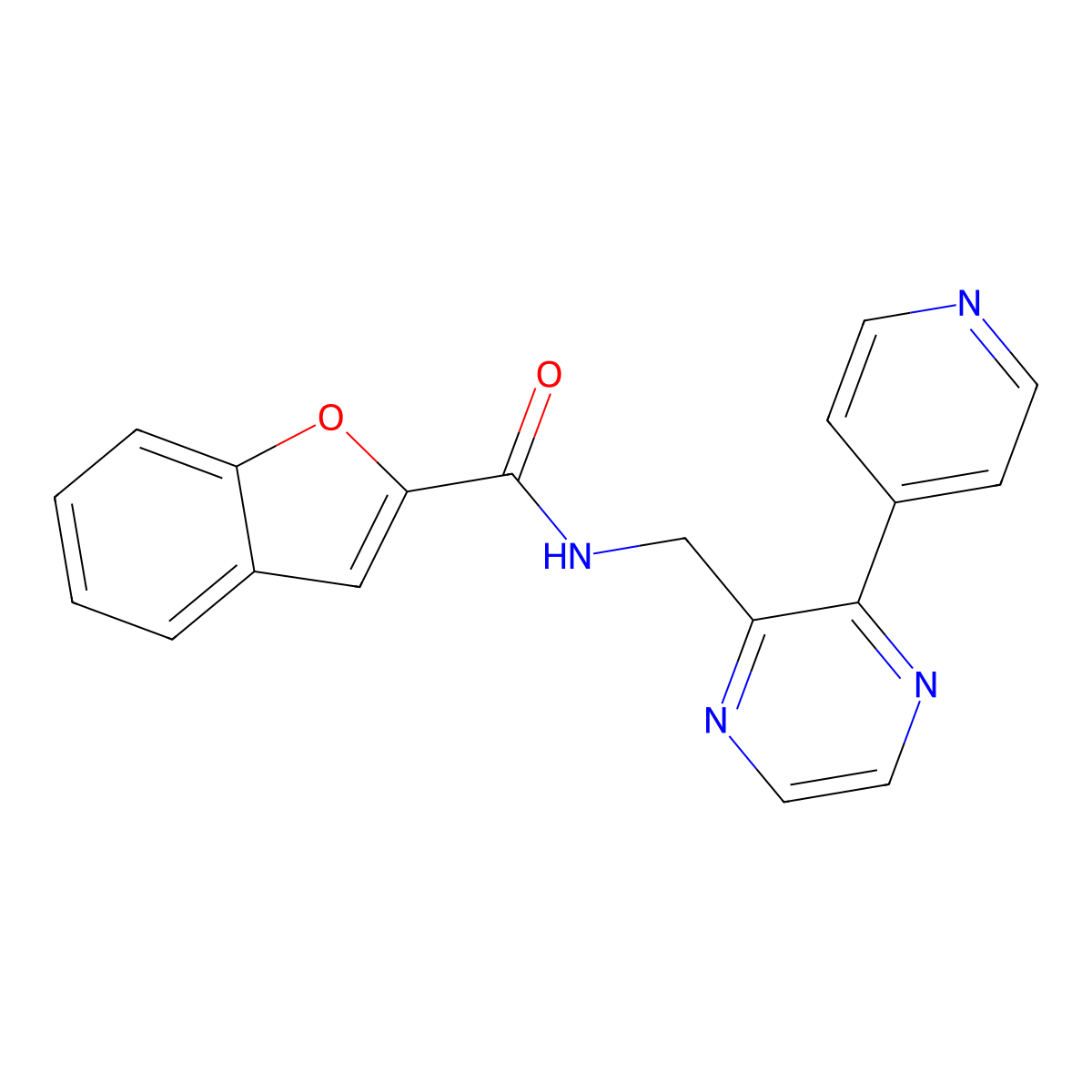 N-((3-(pyridin-4-yl)pyrazin-2-yl)methyl)benzofuran-2-carboxamide molecular structure, CAS 2034236-38-7