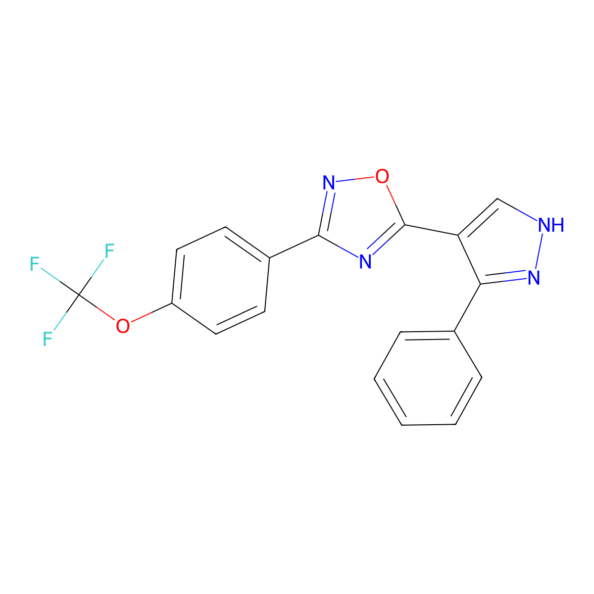 5-(3-phenyl-1H-pyrazol-4-yl)-3-(4-(trifluoromethoxy)phenyl)-1,2,4-oxadiazole molecular structure, CAS 2034236-39-8