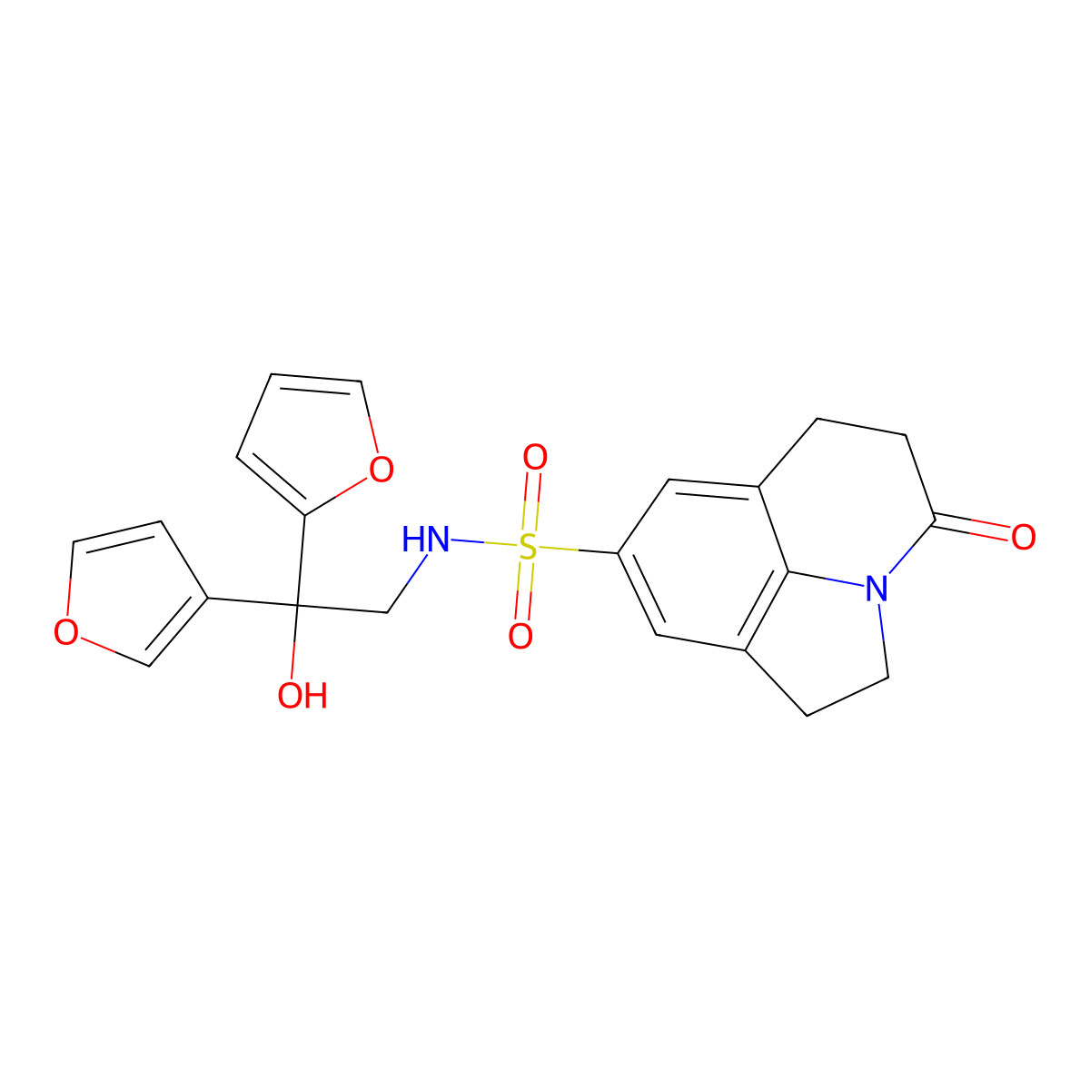 N-(2-(furan-2-yl)-2-(furan-3-yl)-2-hydroxyethyl)-4-oxo-2,4,5,6-tetrahydro-1H-pyrrolo[3,2,1-ij]quinoline-8-sulfonamide molecular structure, CAS 2034236-40-1