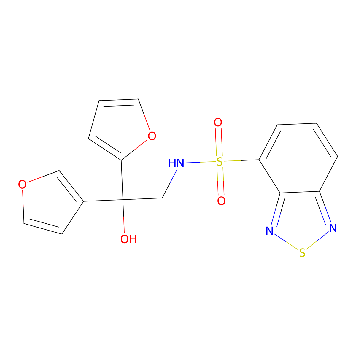 N-(2-(furan-2-yl)-2-(furan-3-yl)-2-hydroxyethyl)benzo[c][1,2,5]thiadiazole-4-sulfonamide molecular structure, CAS 2034236-44-5