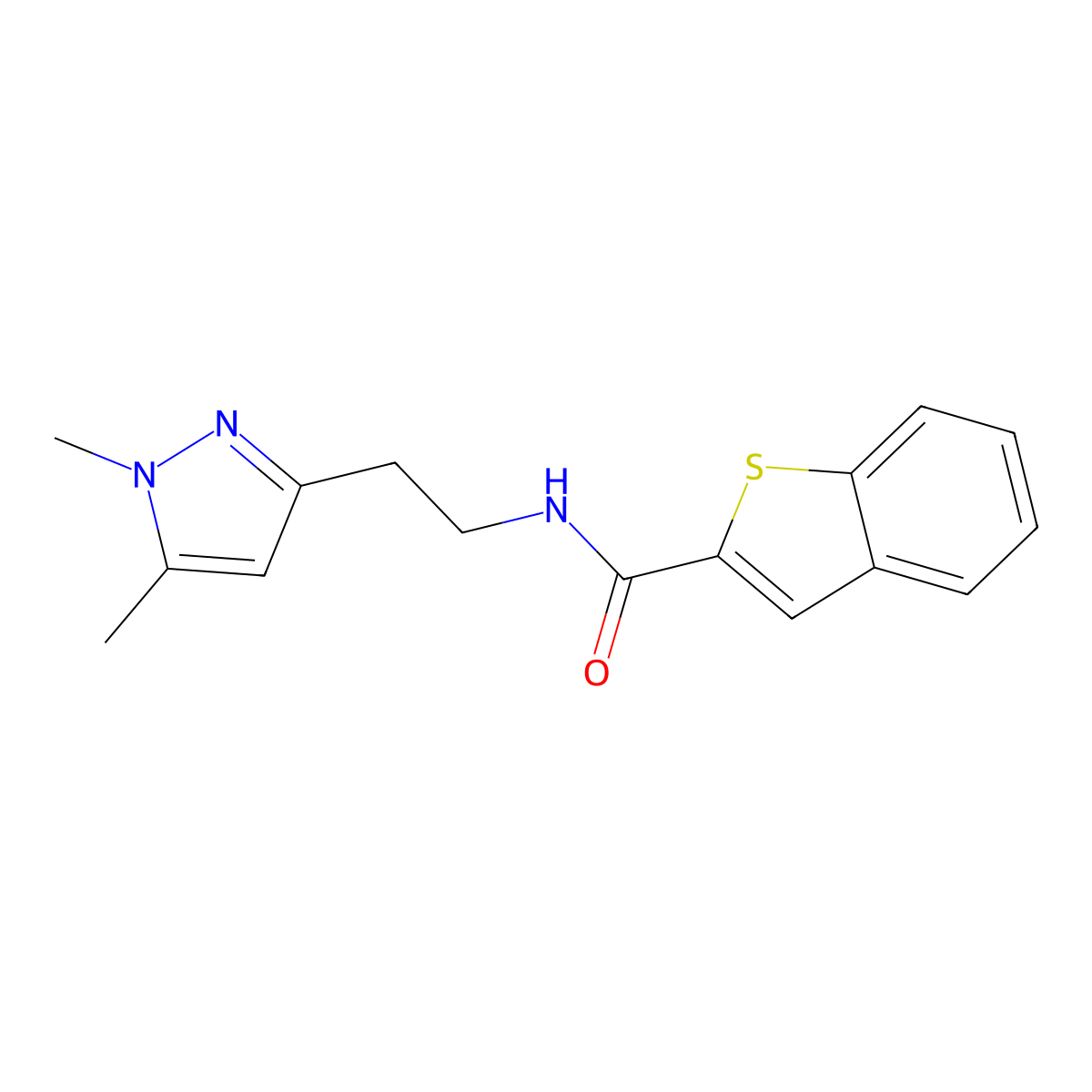 N-(2-(1,5-dimethyl-1H-pyrazol-3-yl)ethyl)benzo[b]thiophene-2-carboxamide molecular structure, CAS 2034236-48-9