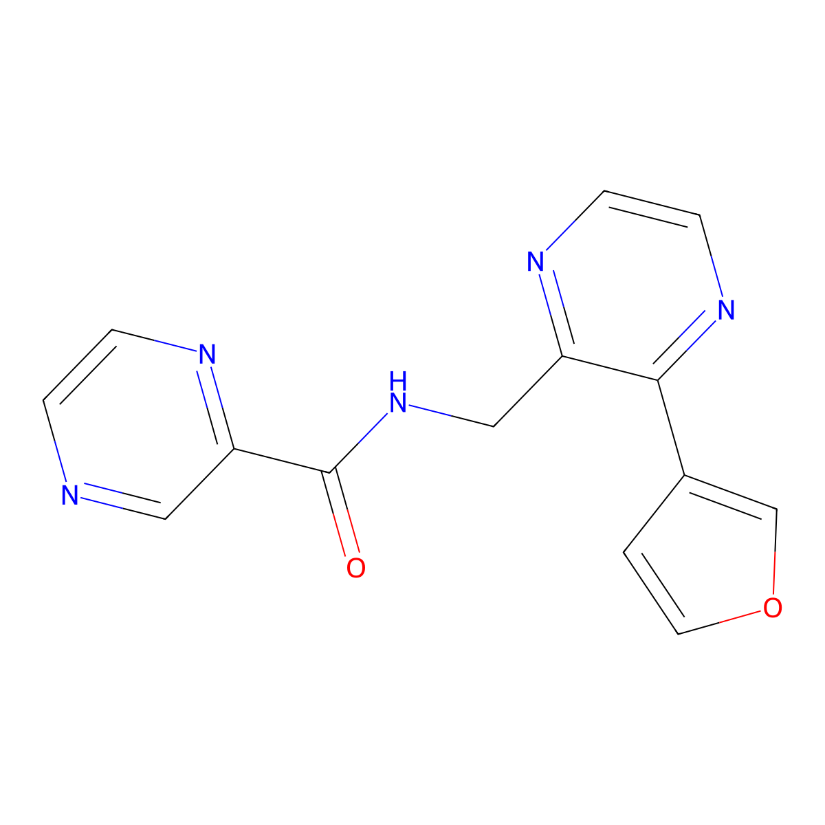 N-((3-(furan-3-yl)pyrazin-2-yl)methyl)pyrazine-2-carboxamide molecular structure, CAS 2034236-50-3