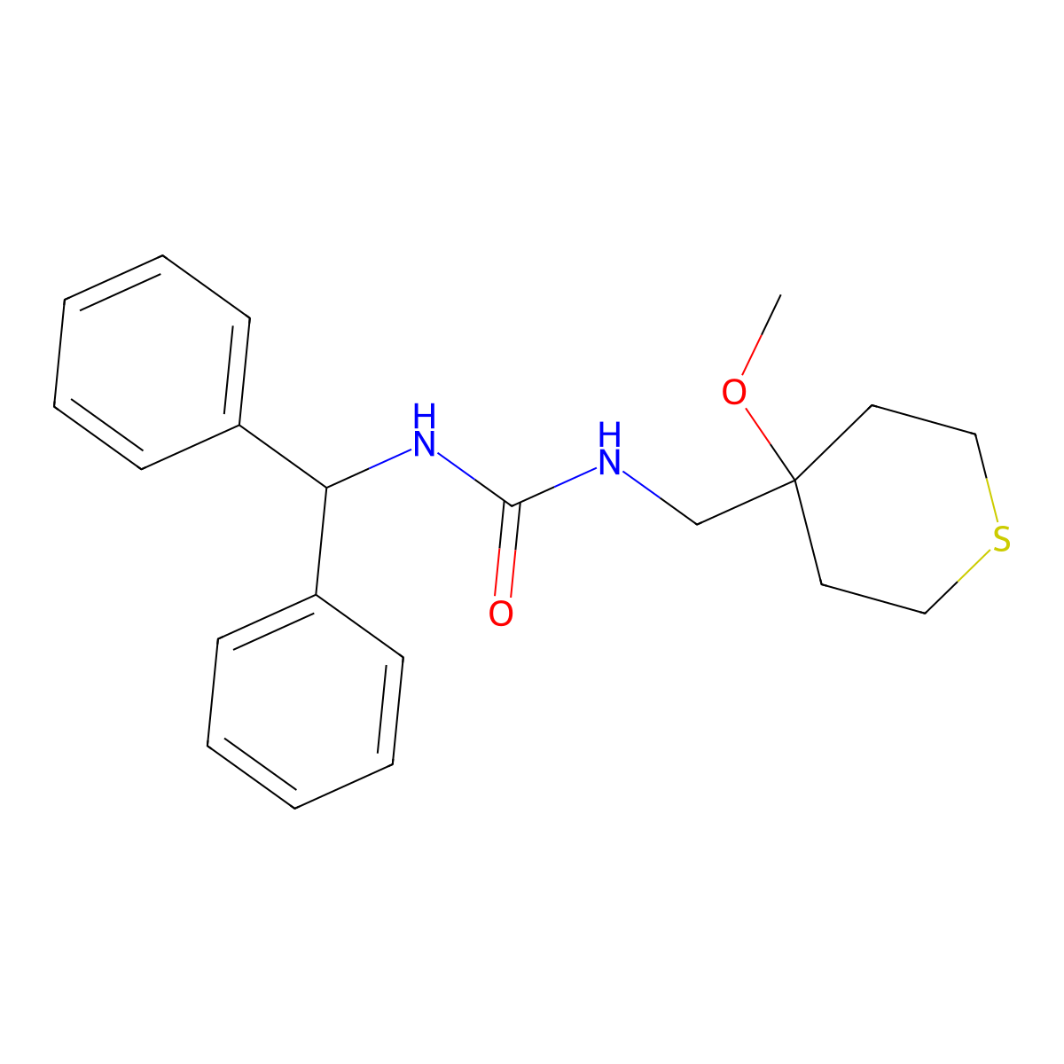 1-benzhydryl-3-((4-methoxytetrahydro-2H-thiopyran-4-yl)methyl)urea molecular structure, CAS 2034236-51-4
