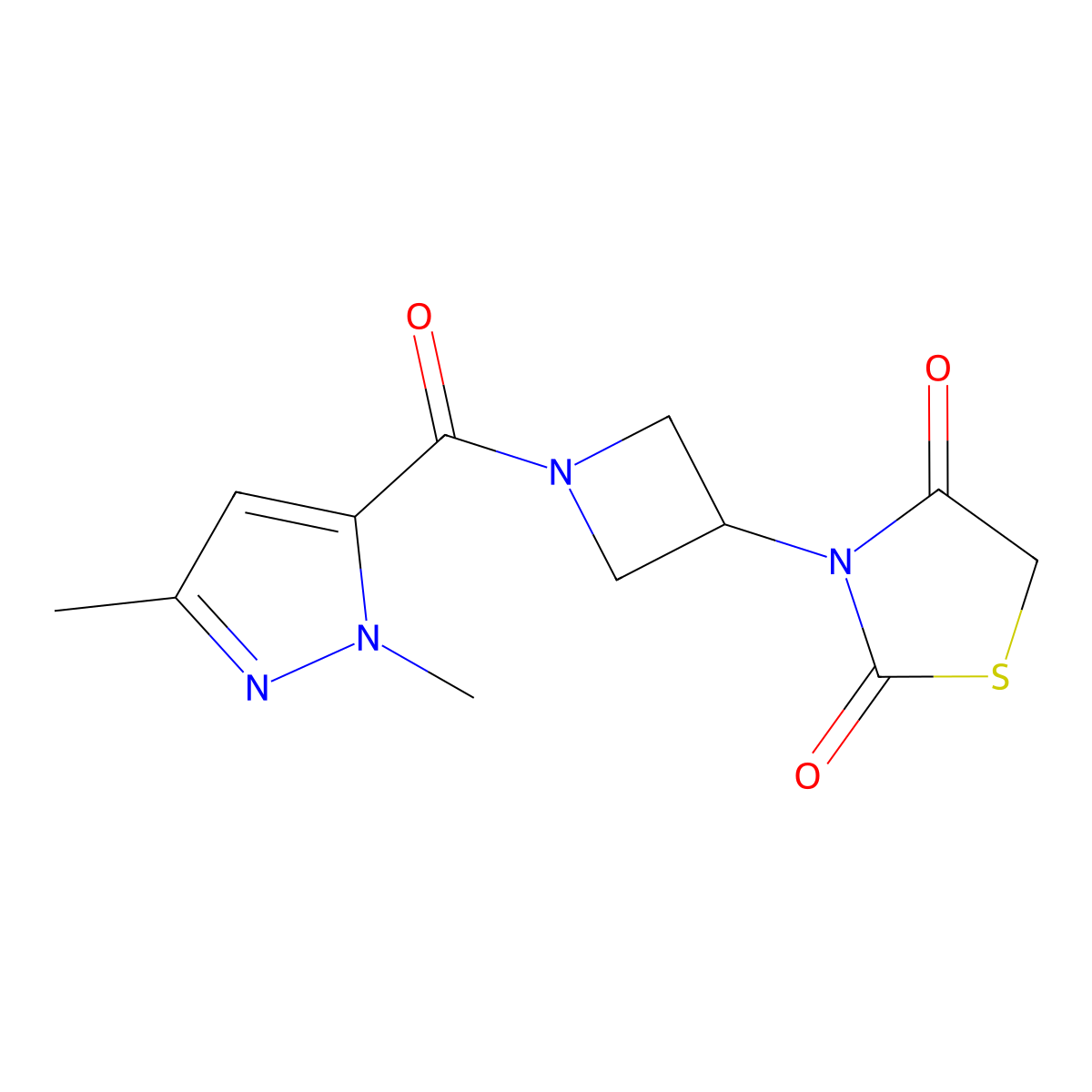 3-(1-(1,3-dimethyl-1H-pyrazole-5-carbonyl)azetidin-3-yl)thiazolidine-2,4-dione molecular structure, CAS 2034236-56-9