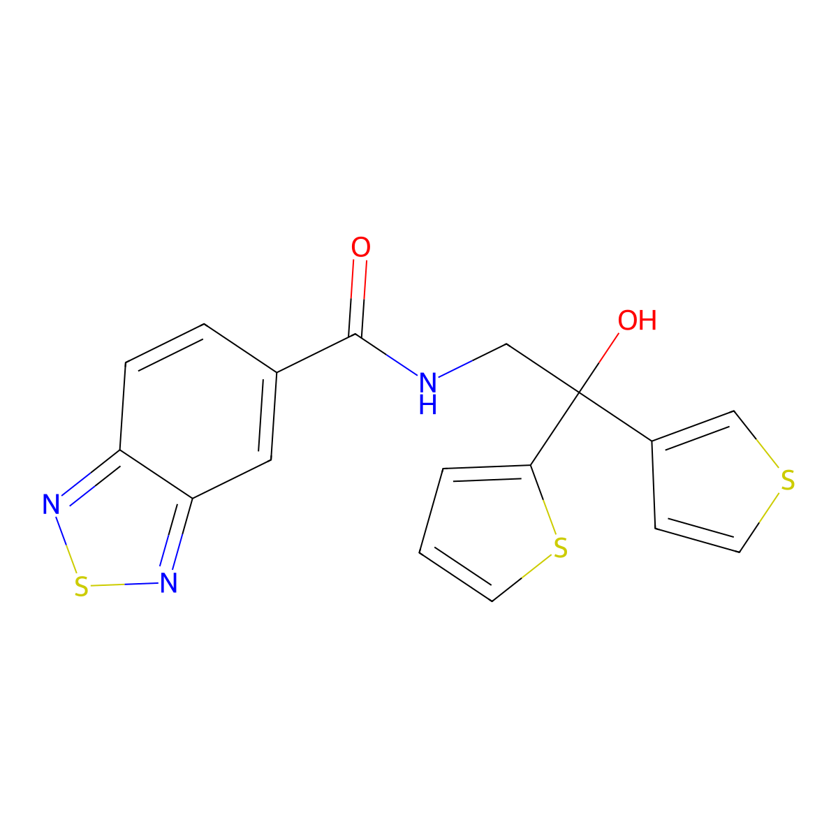 N-(2-hydroxy-2-(thiophen-2-yl)-2-(thiophen-3-yl)ethyl)benzo[c][1,2,5]thiadiazole-5-carboxamide molecular structure, CAS 2034236-58-1