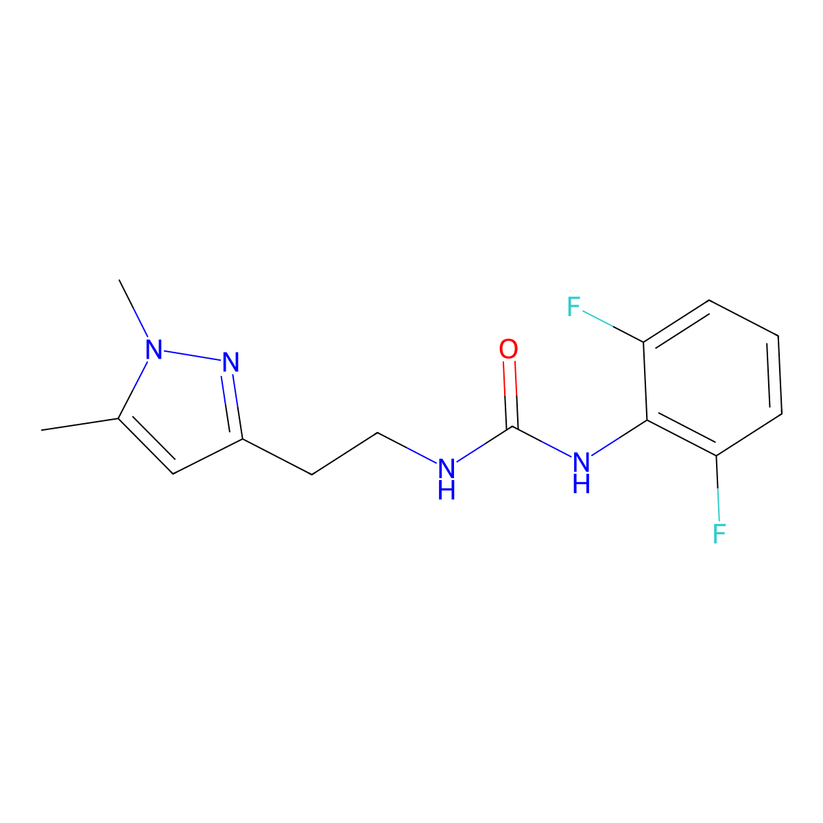 1-(2,6-difluorophenyl)-3-(2-(1,5-dimethyl-1H-pyrazol-3-yl)ethyl)urea molecular structure, CAS 2034236-59-2