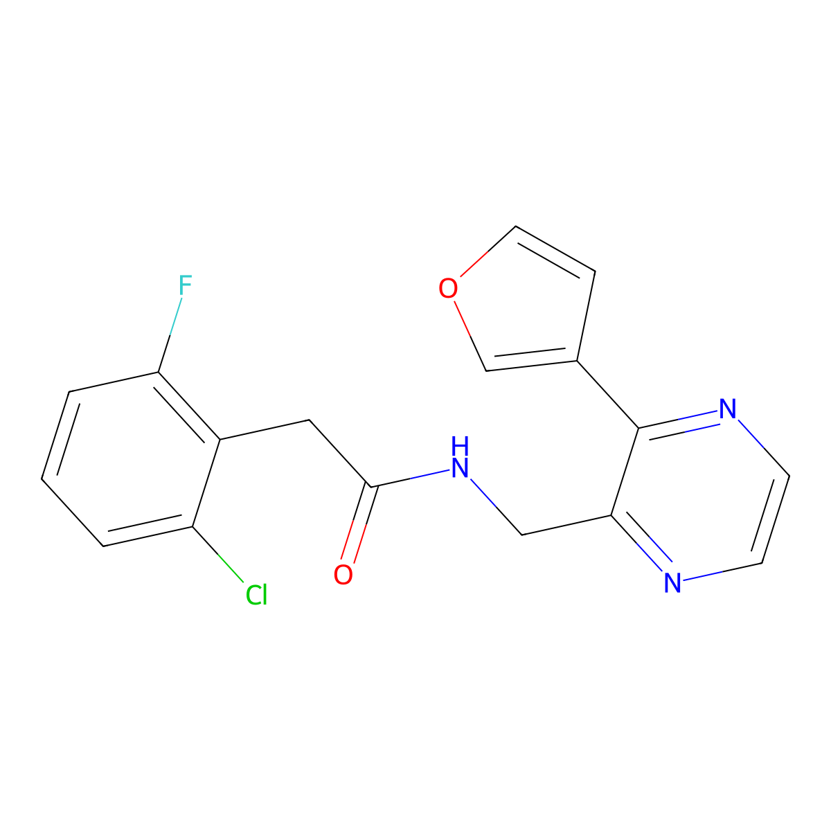 2-(2-chloro-6-fluorophenyl)-N-((3-(furan-3-yl)pyrazin-2-yl)methyl)acetamide molecular structure, CAS 2034236-60-5