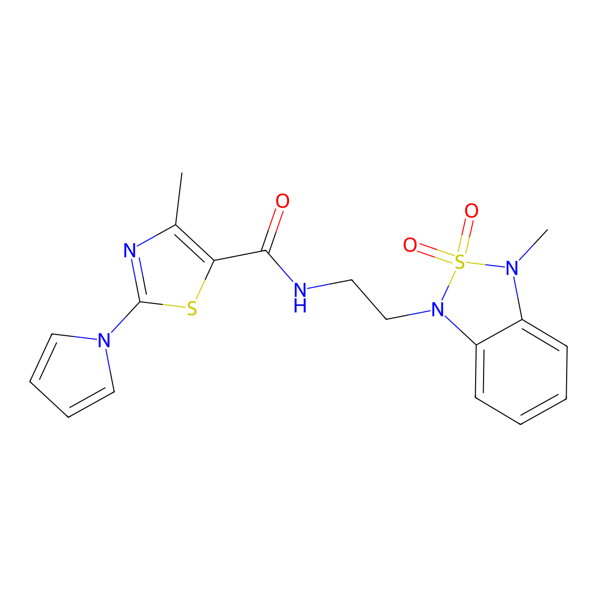 4-methyl-N-(2-(3-methyl-2,2-dioxidobenzo[c][1,2,5]thiadiazol-1(3H)-yl)ethyl)-2-(1H-pyrrol-1-yl)thiazole-5-carboxamide molecular structure, CAS 2034236-62-7