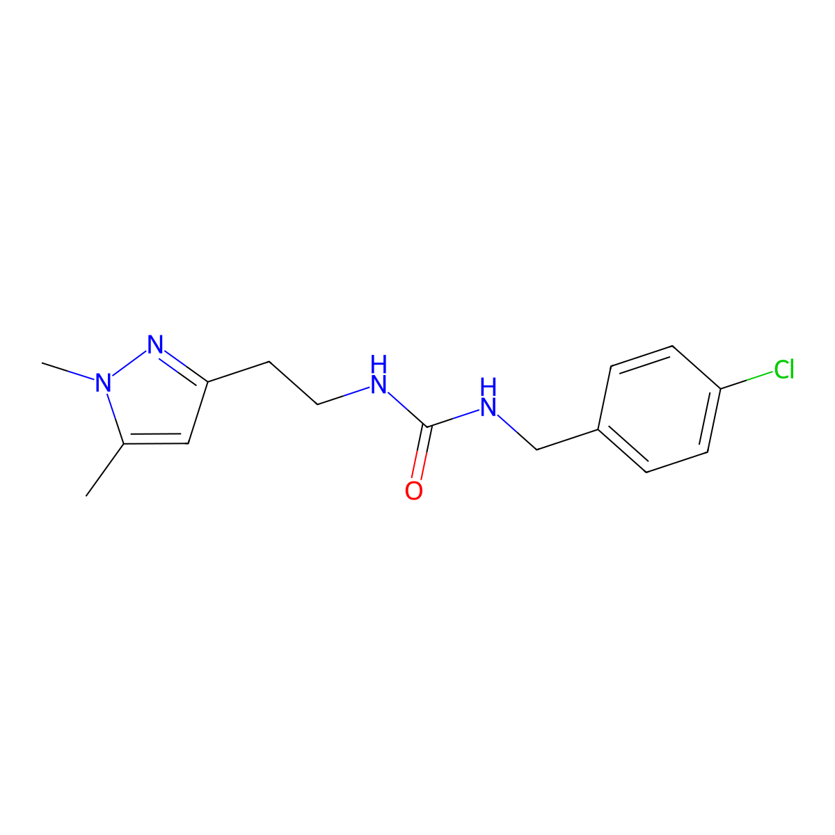 1-(4-chlorobenzyl)-3-(2-(1,5-dimethyl-1H-pyrazol-3-yl)ethyl)urea molecular structure, CAS 2034236-65-0