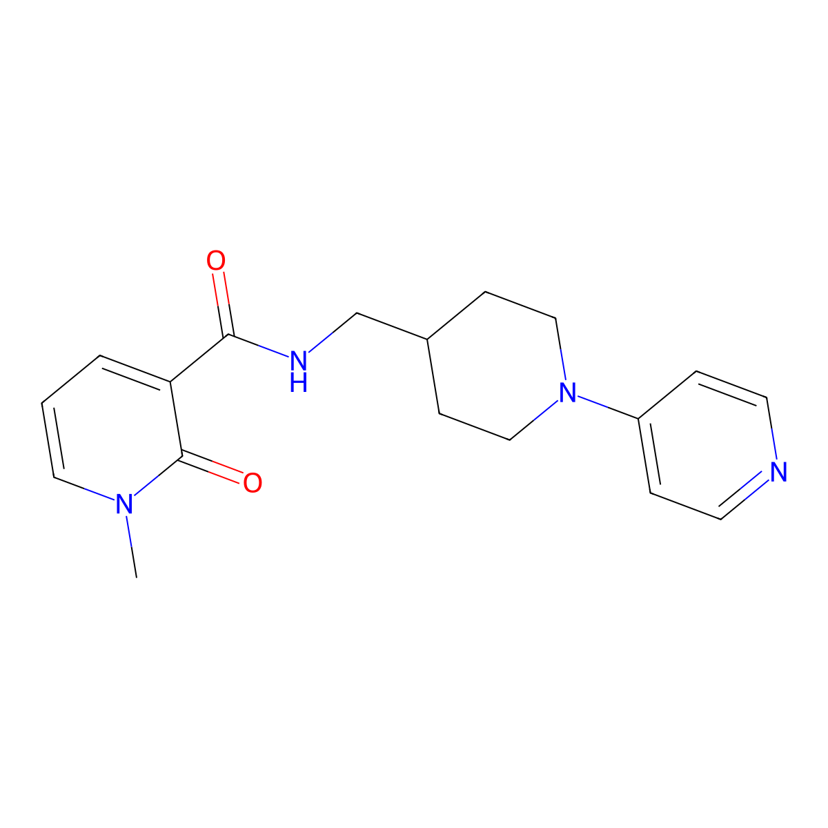 1-methyl-2-oxo-N-((1-(pyridin-4-yl)piperidin-4-yl)methyl)-1,2-dihydropyridine-3-carboxamide molecular structure, CAS 2034236-70-7