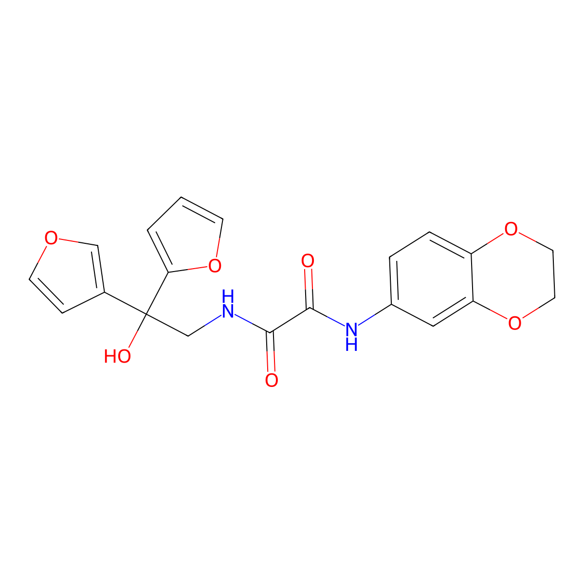 N1-(2,3-dihydrobenzo[b][1,4]dioxin-6-yl)-N2-(2-(furan-2-yl)-2-(furan-3-yl)-2-hydroxyethyl)oxalamide molecular structure, CAS 2034236-72-9