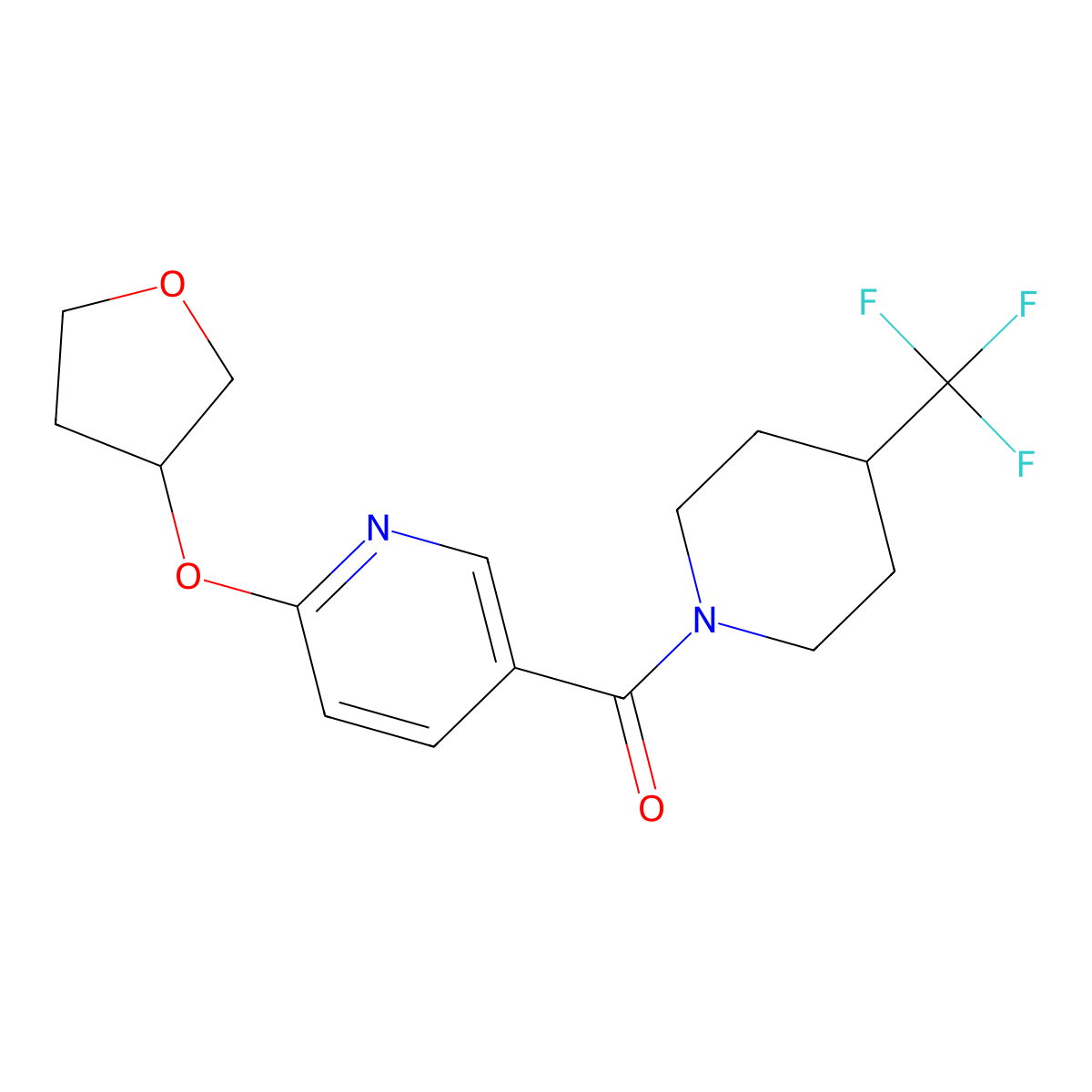 (6-((Tetrahydrofuran-3-yl)oxy)pyridin-3-yl)(4-(trifluoromethyl)piperidin-1-yl)methanone molecular structure, CAS 2034236-77-4