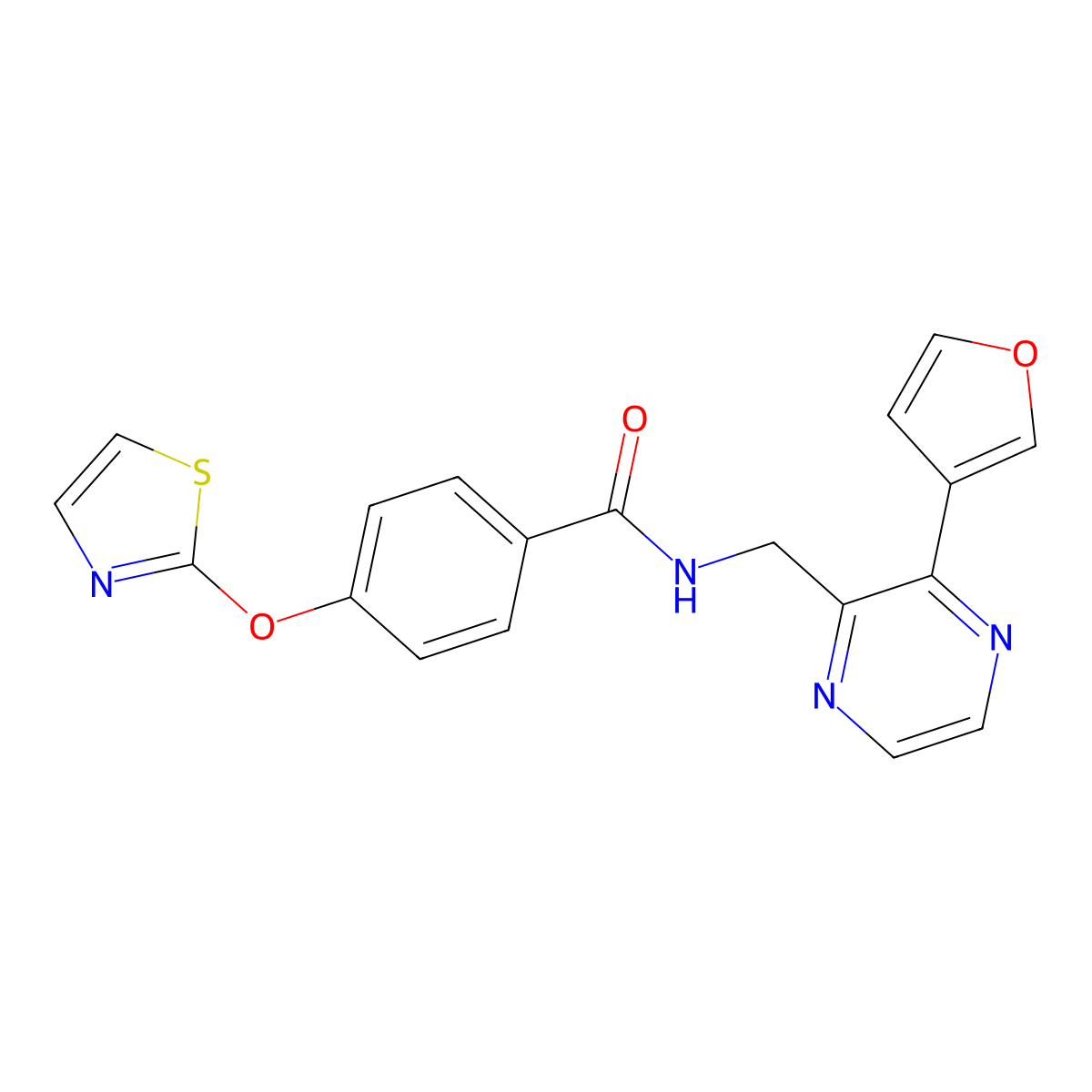 N-((3-(furan-3-yl)pyrazin-2-yl)methyl)-4-(thiazol-2-yloxy)benzamide molecular structure, CAS 2034236-83-2
