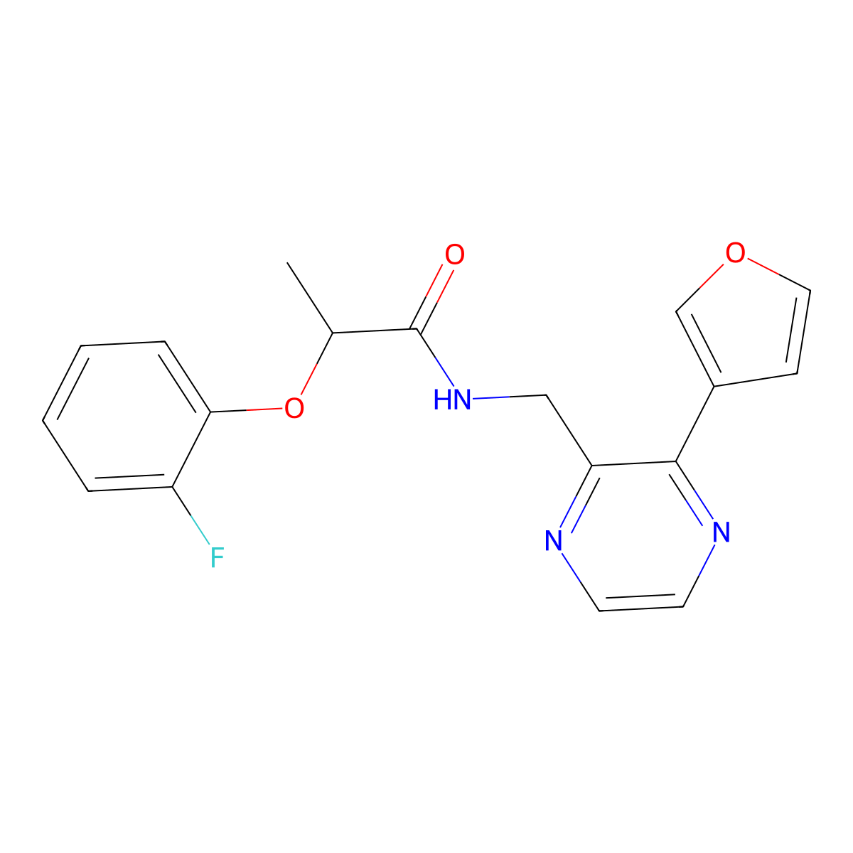2-(2-fluorophenoxy)-N-{[3-(furan-3-yl)pyrazin-2-yl]methyl}propanamide molecular structure, CAS 2034236-84-3