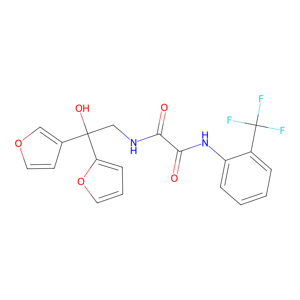 N1-(2-(furan-2-yl)-2-(furan-3-yl)-2-hydroxyethyl)-N2-(2-(trifluoromethyl)phenyl)oxalamide molecular structure, CAS 2034236-86-5