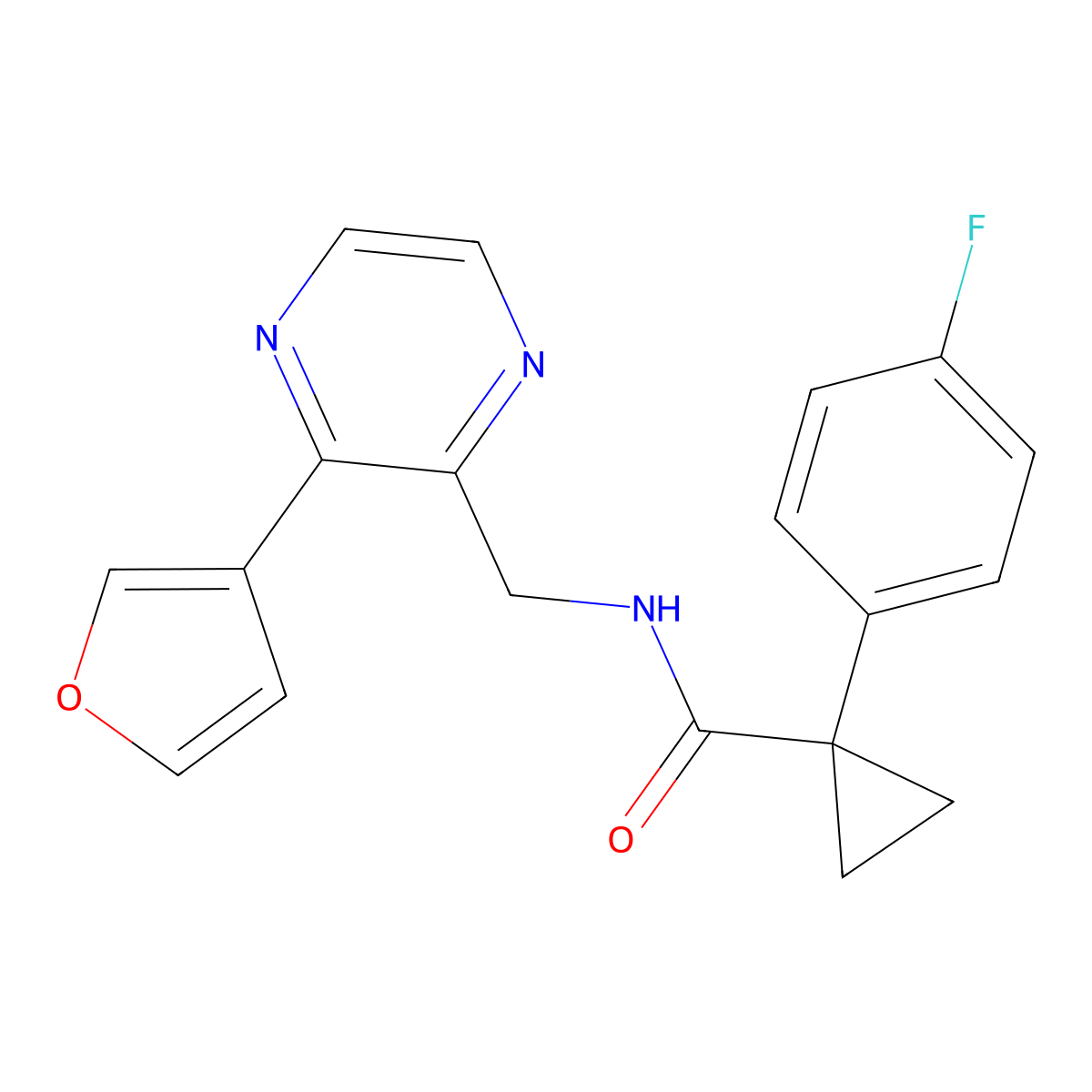 1-(4-fluorophenyl)-N-((3-(furan-3-yl)pyrazin-2-yl)methyl)cyclopropanecarboxamide molecular structure, CAS 2034236-92-3