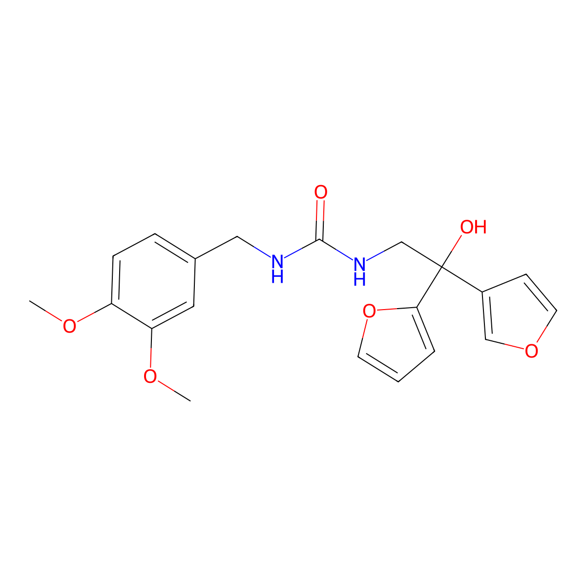 1-(3,4-Dimethoxybenzyl)-3-(2-(furan-2-yl)-2-(furan-3-yl)-2-hydroxyethyl)urea molecular structure, CAS 2034236-94-5
