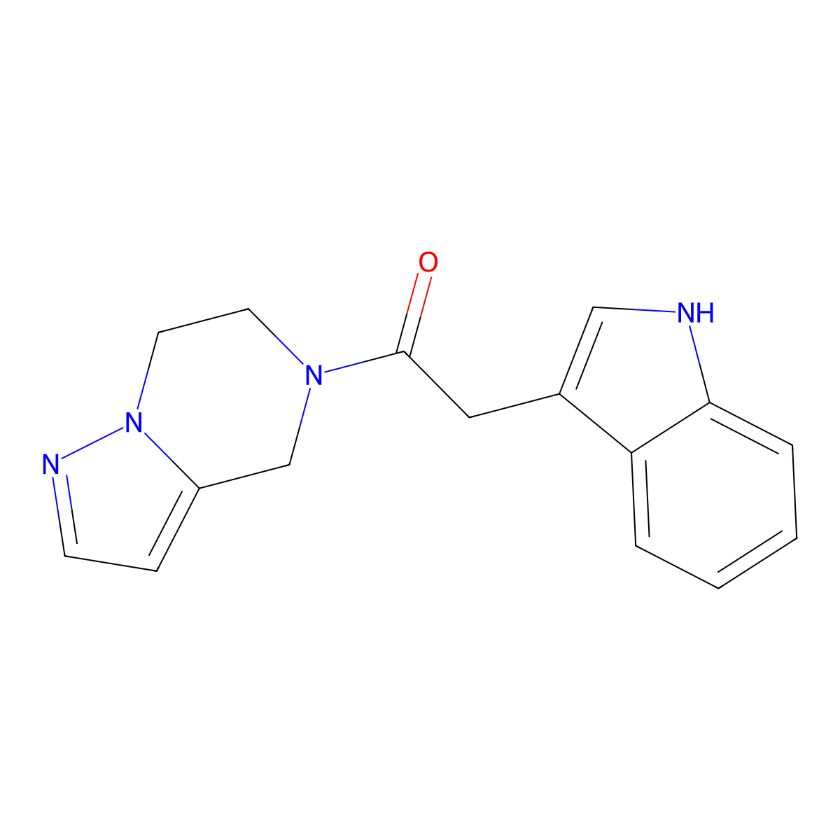 1-(6,7-dihydropyrazolo[1,5-a]pyrazin-5(4H)-yl)-2-(1H-indol-3-yl)ethanone molecular structure, CAS 2034236-95-6