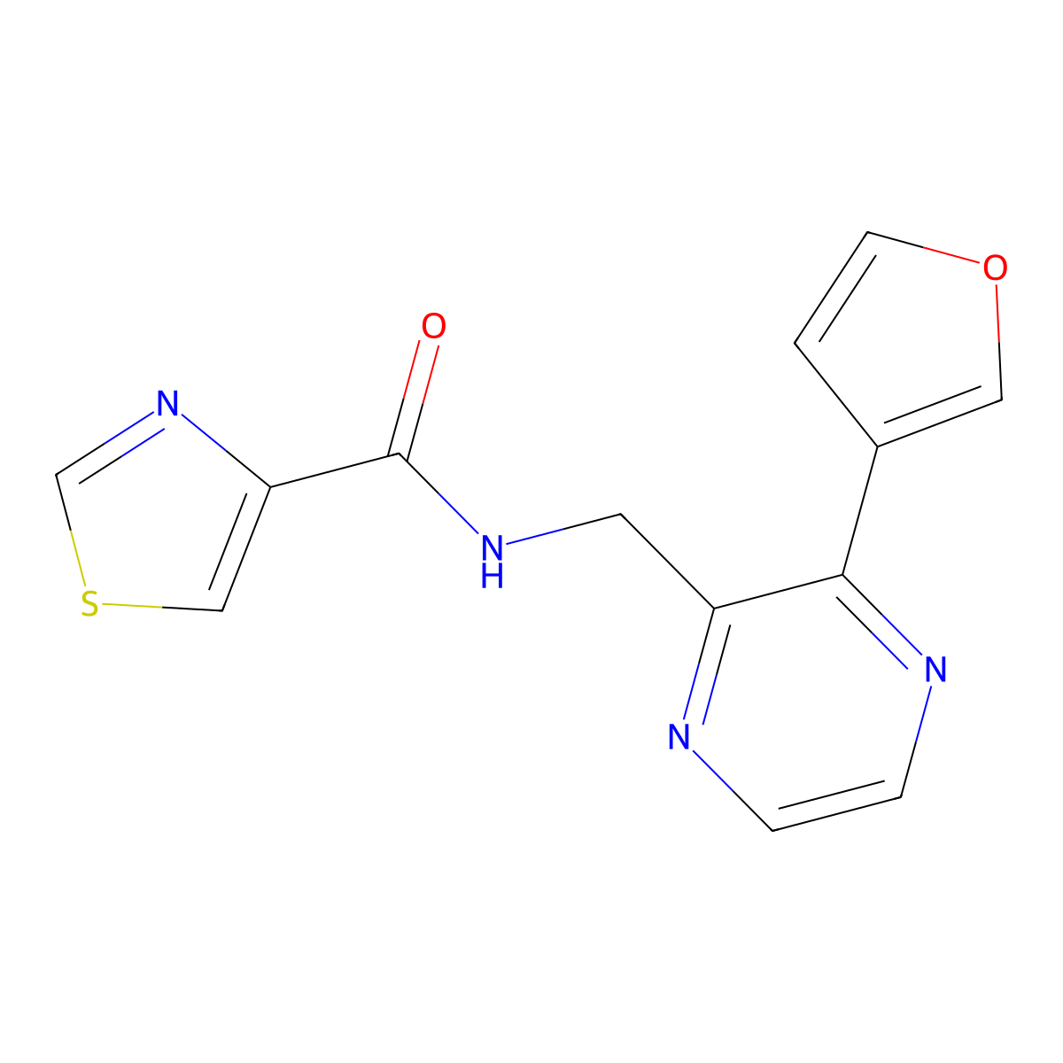 N-((3-(furan-3-yl)pyrazin-2-yl)methyl)thiazole-4-carboxamide molecular structure, CAS 2034236-96-7