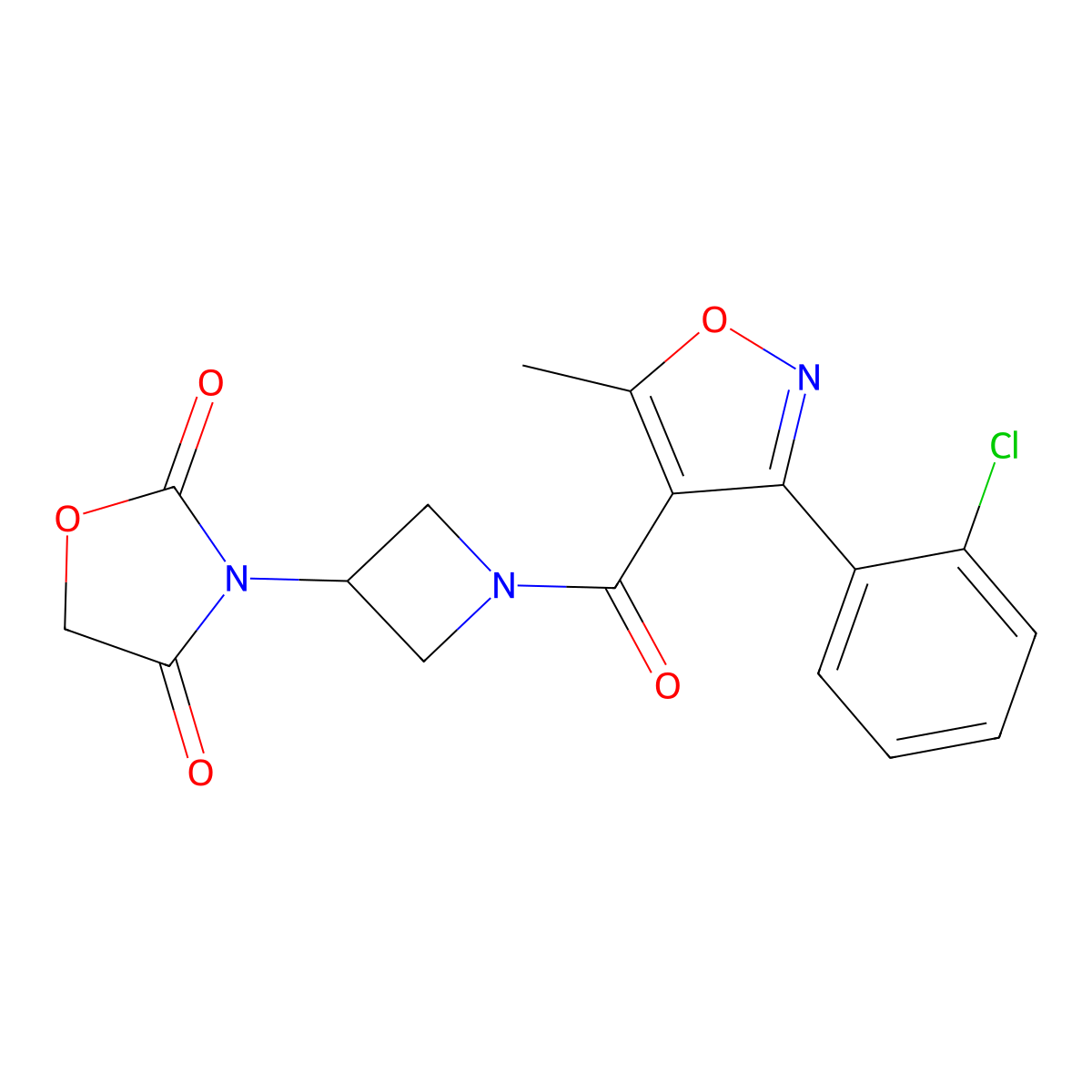 3-(1-(3-(2-Chlorophenyl)-5-methylisoxazole-4-carbonyl)azetidin-3-yl)oxazolidine-2,4-dione molecular structure, CAS 2034236-97-8