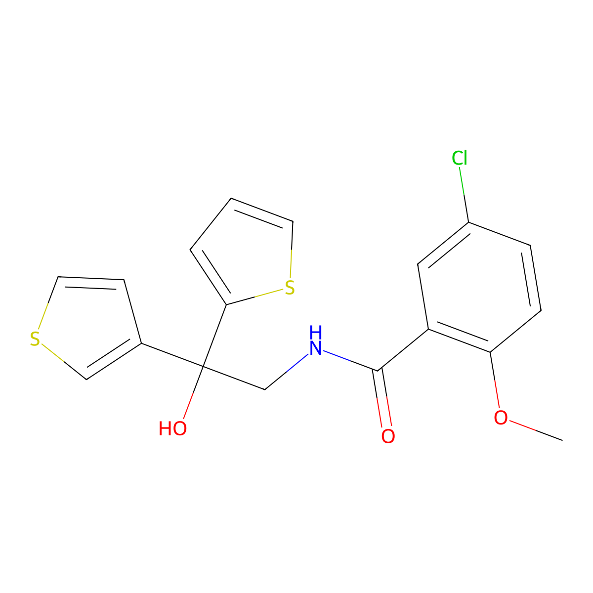 5-chloro-N-[2-hydroxy-2-(thiophen-2-yl)-2-(thiophen-3-yl)ethyl]-2-methoxybenzamide molecular structure, CAS 2034236-98-9