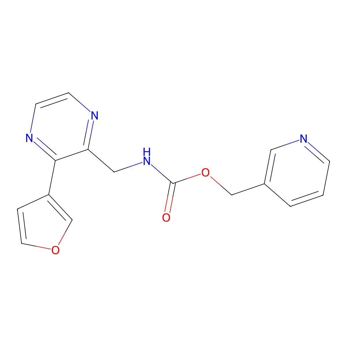 Pyridin-3-ylmethyl ((3-(furan-3-yl)pyrazin-2-yl)methyl)carbamate molecular structure, CAS 2034237-03-9