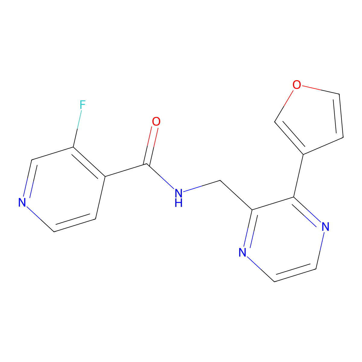 3-fluoro-N-((3-(furan-3-yl)pyrazin-2-yl)methyl)isonicotinamide molecular structure, CAS 2034237-08-4