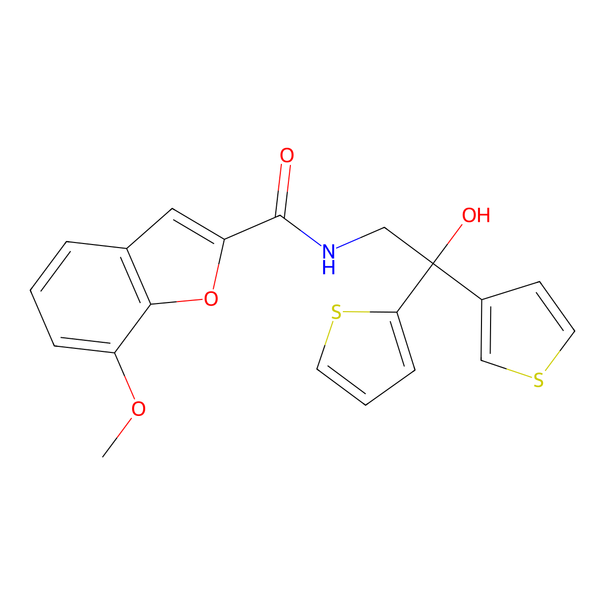 N-(2-hydroxy-2-(thiophen-2-yl)-2-(thiophen-3-yl)ethyl)-7-methoxybenzofuran-2-carboxamide molecular structure, CAS 2034237-09-5