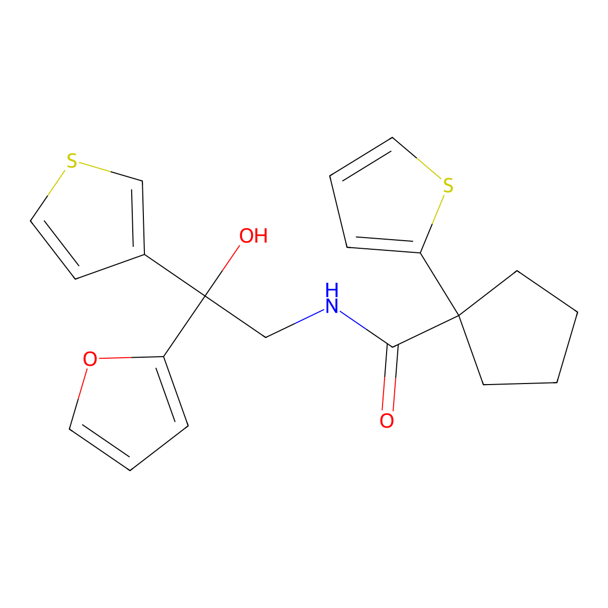 N-(2-(furan-2-yl)-2-hydroxy-2-(thiophen-3-yl)ethyl)-1-(thiophen-2-yl)cyclopentanecarboxamide molecular structure, CAS 2034237-12-0