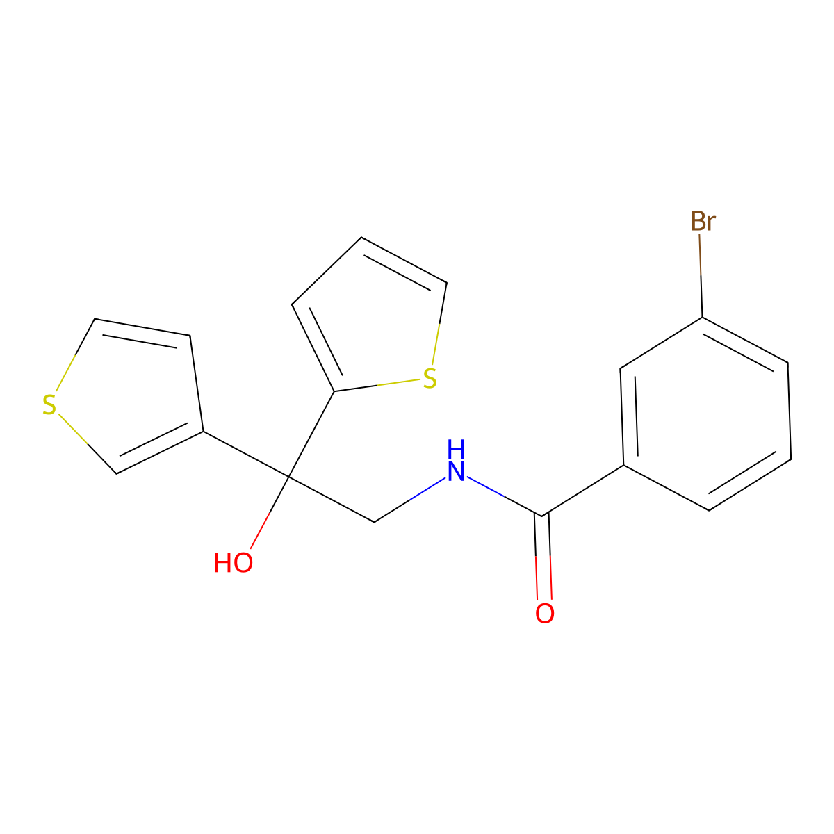 3-bromo-N-[2-hydroxy-2-(thiophen-2-yl)-2-(thiophen-3-yl)ethyl]benzamide molecular structure, CAS 2034237-15-3