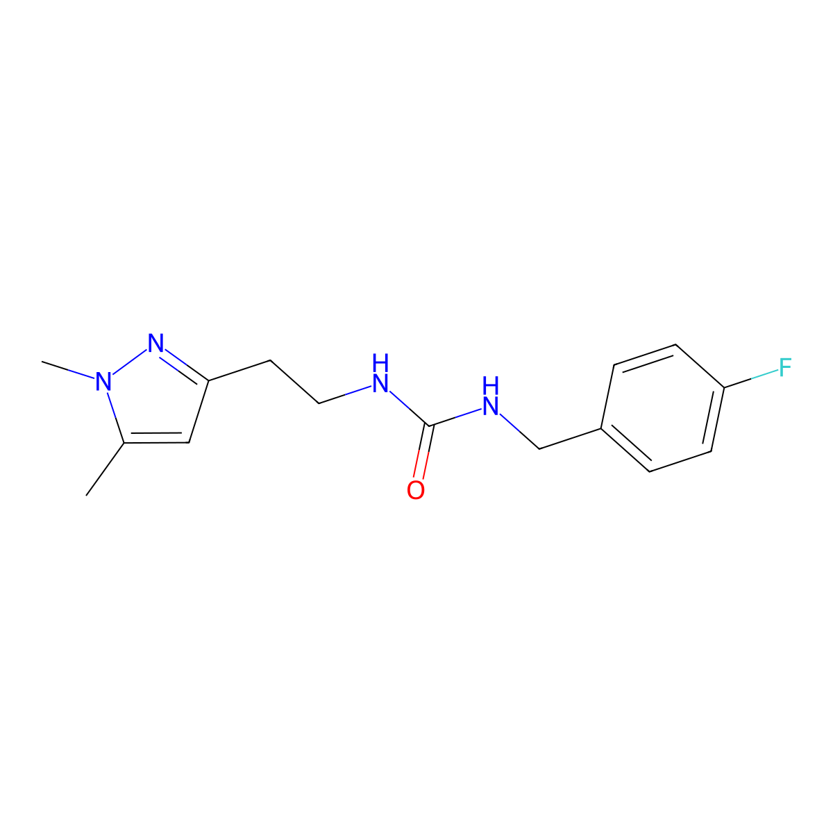 1-(2-(1,5-dimethyl-1H-pyrazol-3-yl)ethyl)-3-(4-fluorobenzyl)urea molecular structure, CAS 2034237-17-5