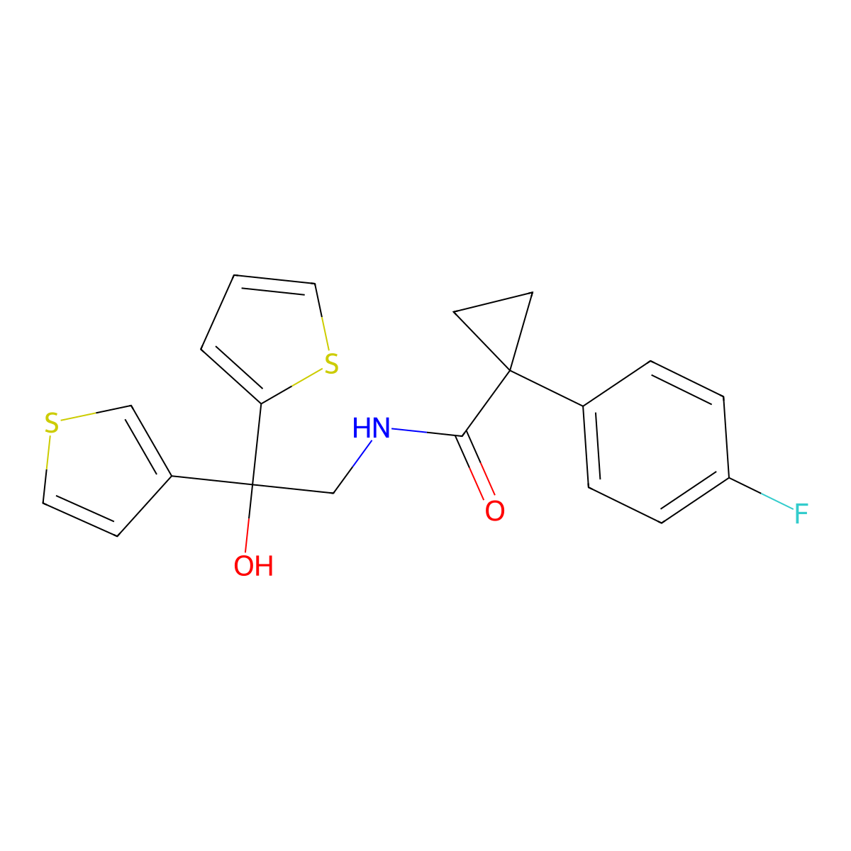 1-(4-fluorophenyl)-N-(2-hydroxy-2-(thiophen-2-yl)-2-(thiophen-3-yl)ethyl)cyclopropanecarboxamide molecular structure, CAS 2034237-21-1