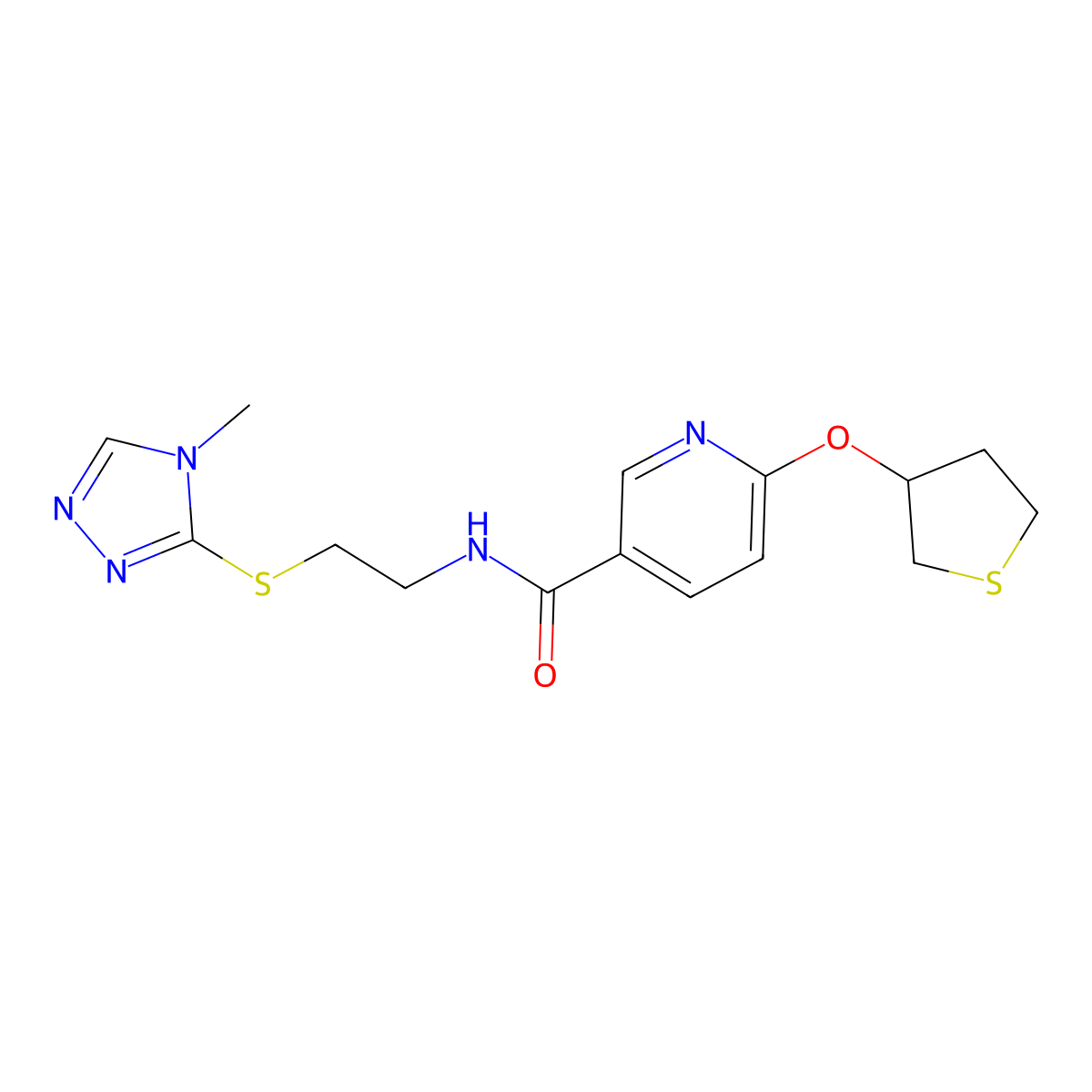 N-(2-((4-methyl-4H-1,2,4-triazol-3-yl)thio)ethyl)-6-((tetrahydrothiophen-3-yl)oxy)nicotinamide molecular structure, CAS 2034237-23-3