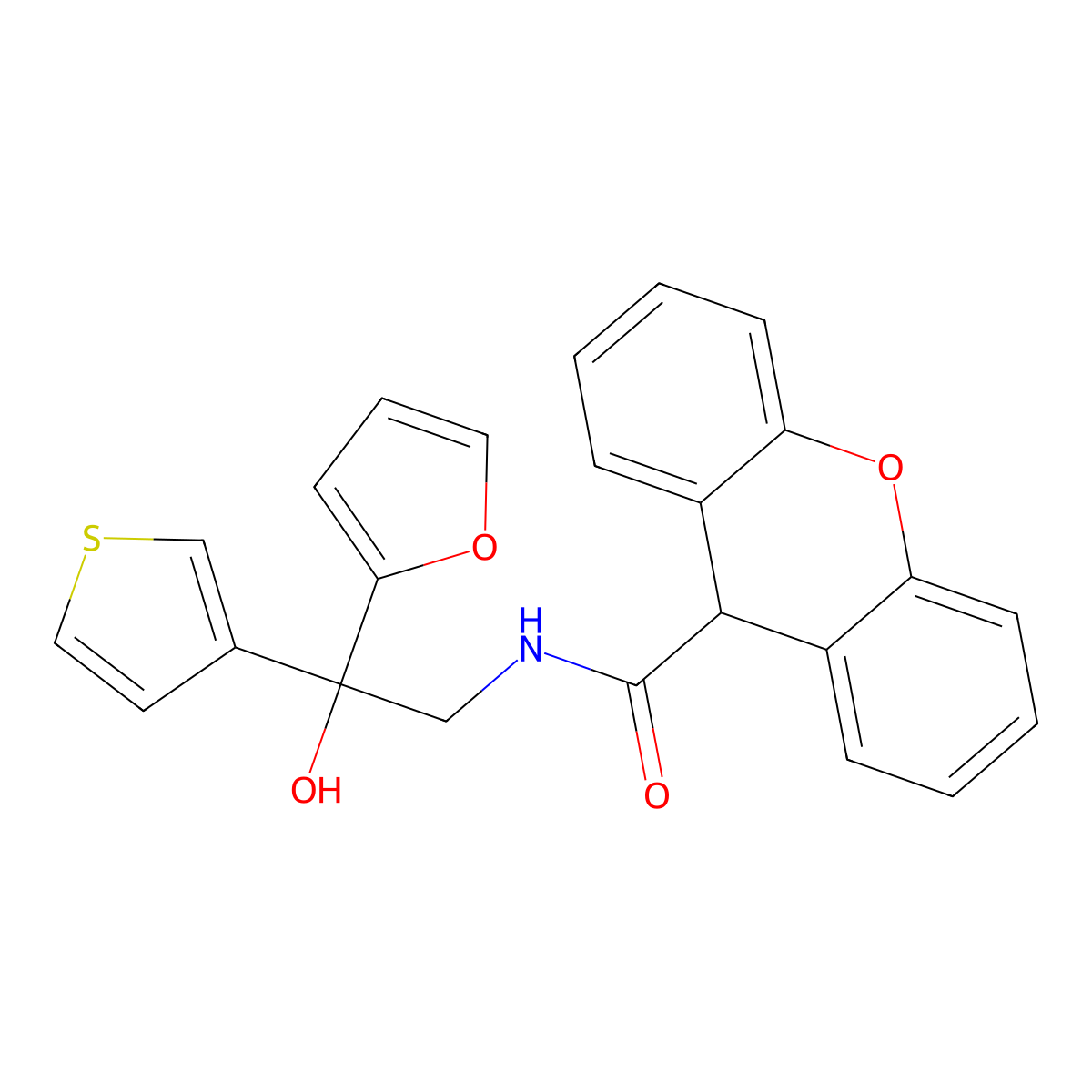 N-[2-(furan-2-yl)-2-hydroxy-2-(thiophen-3-yl)ethyl]-9H-xanthene-9-carboxamide molecular structure, CAS 2034237-26-6