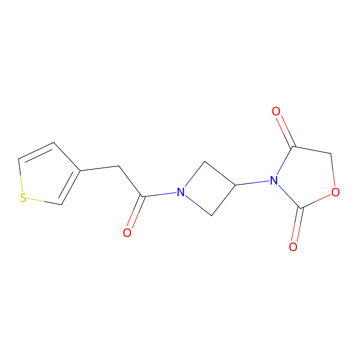 3-(1-(2-(Thiophen-3-yl)acetyl)azetidin-3-yl)oxazolidine-2,4-dione molecular structure, CAS 2034237-27-7