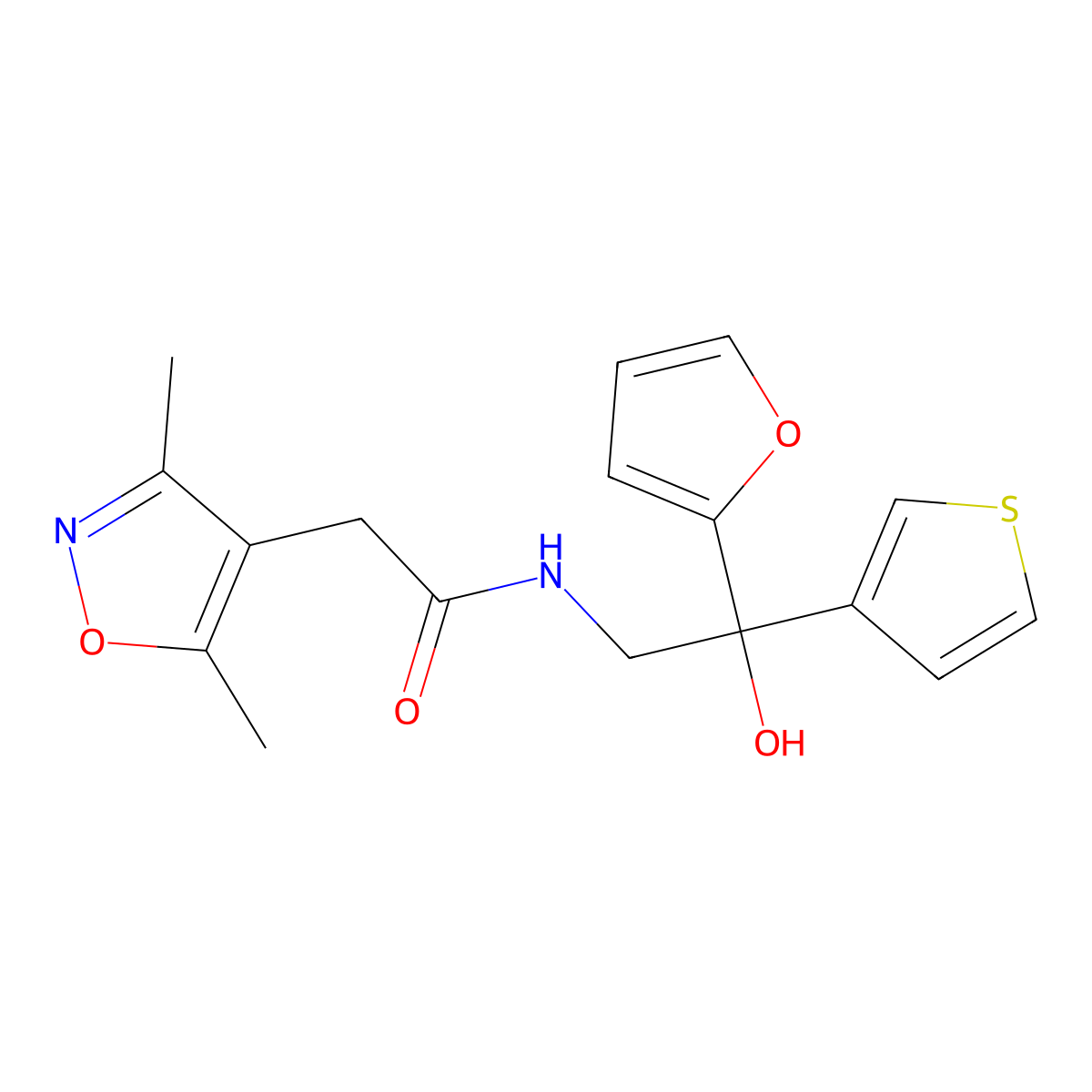 2-(3,5-dimethylisoxazol-4-yl)-N-(2-(furan-2-yl)-2-hydroxy-2-(thiophen-3-yl)ethyl)acetamide molecular structure, CAS 2034237-37-9